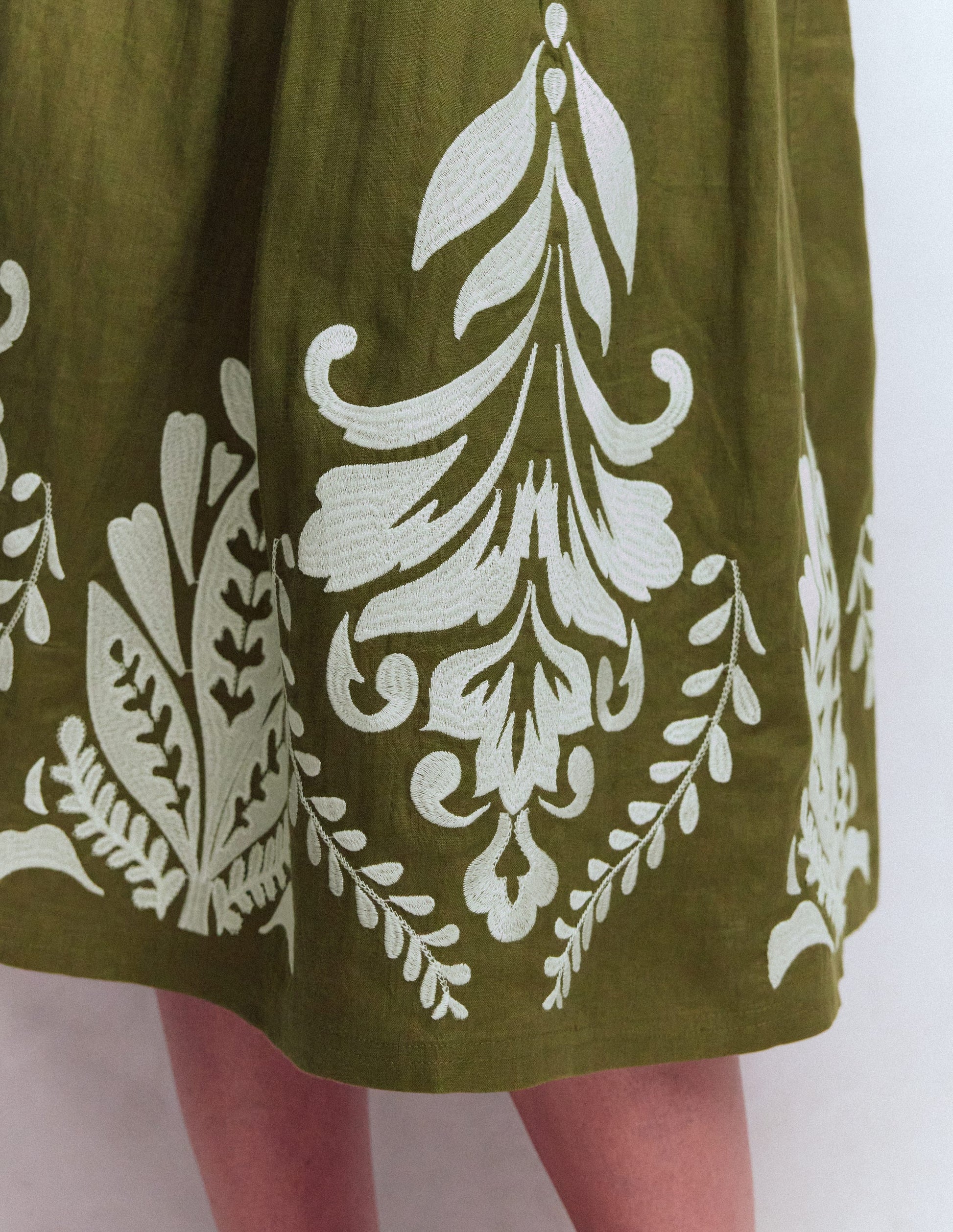 Verity Linen Midi Skirt-Winter Moss Embroidery-3