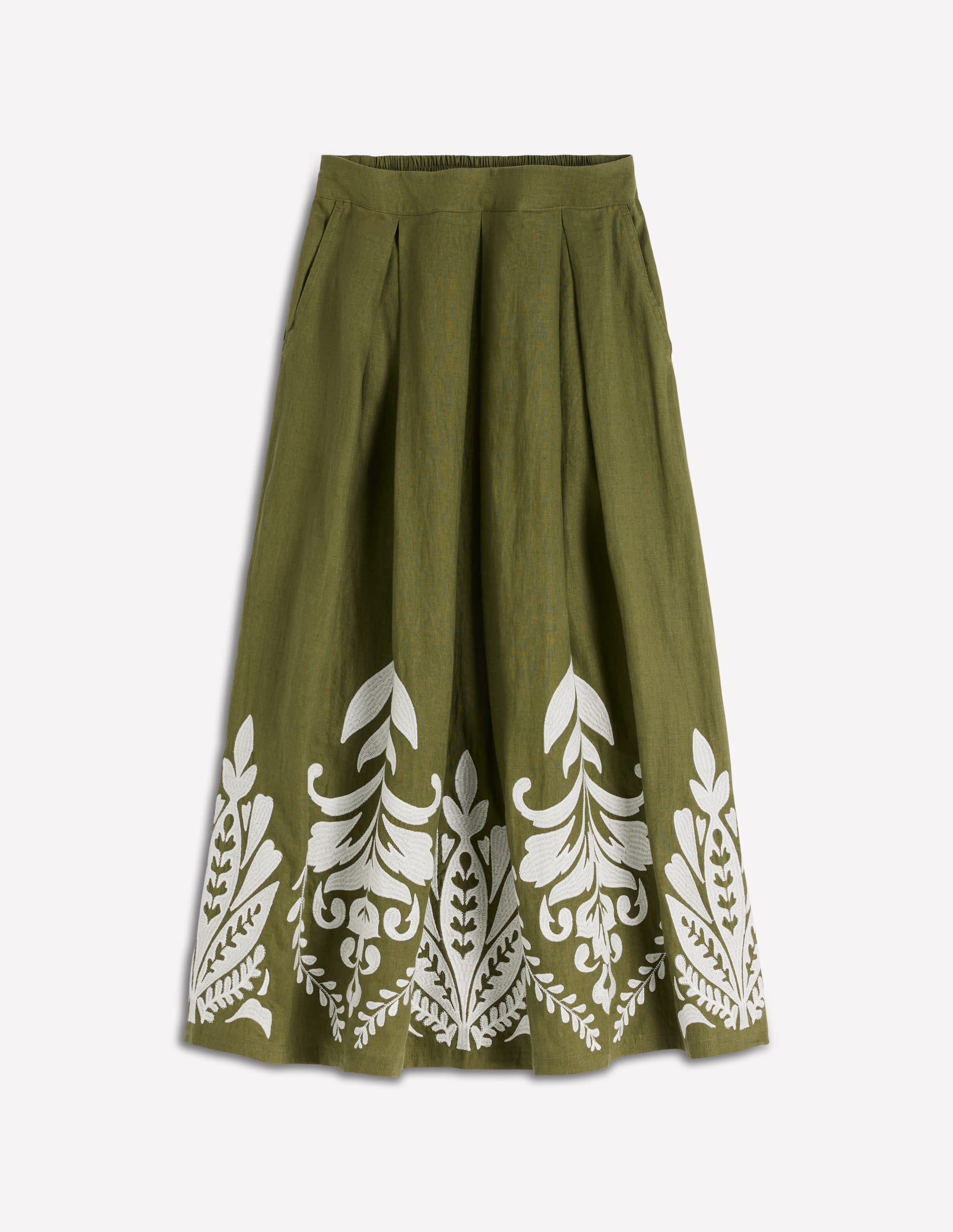 Verity Linen Midi Skirt - Woodland Green Embroidery | Boden USA