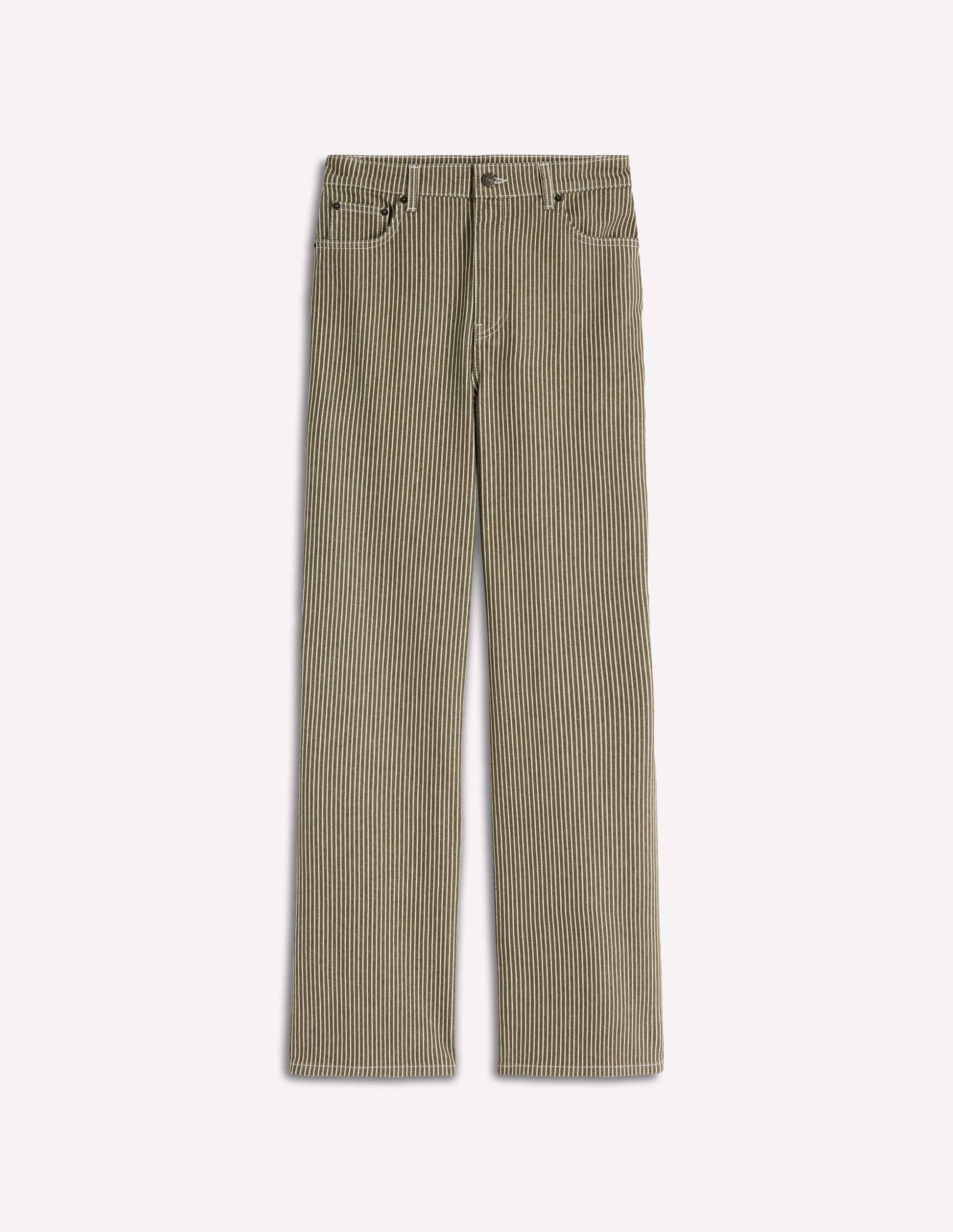 High Rise Column Leg Jeans-Olive Ecru Stripe-5