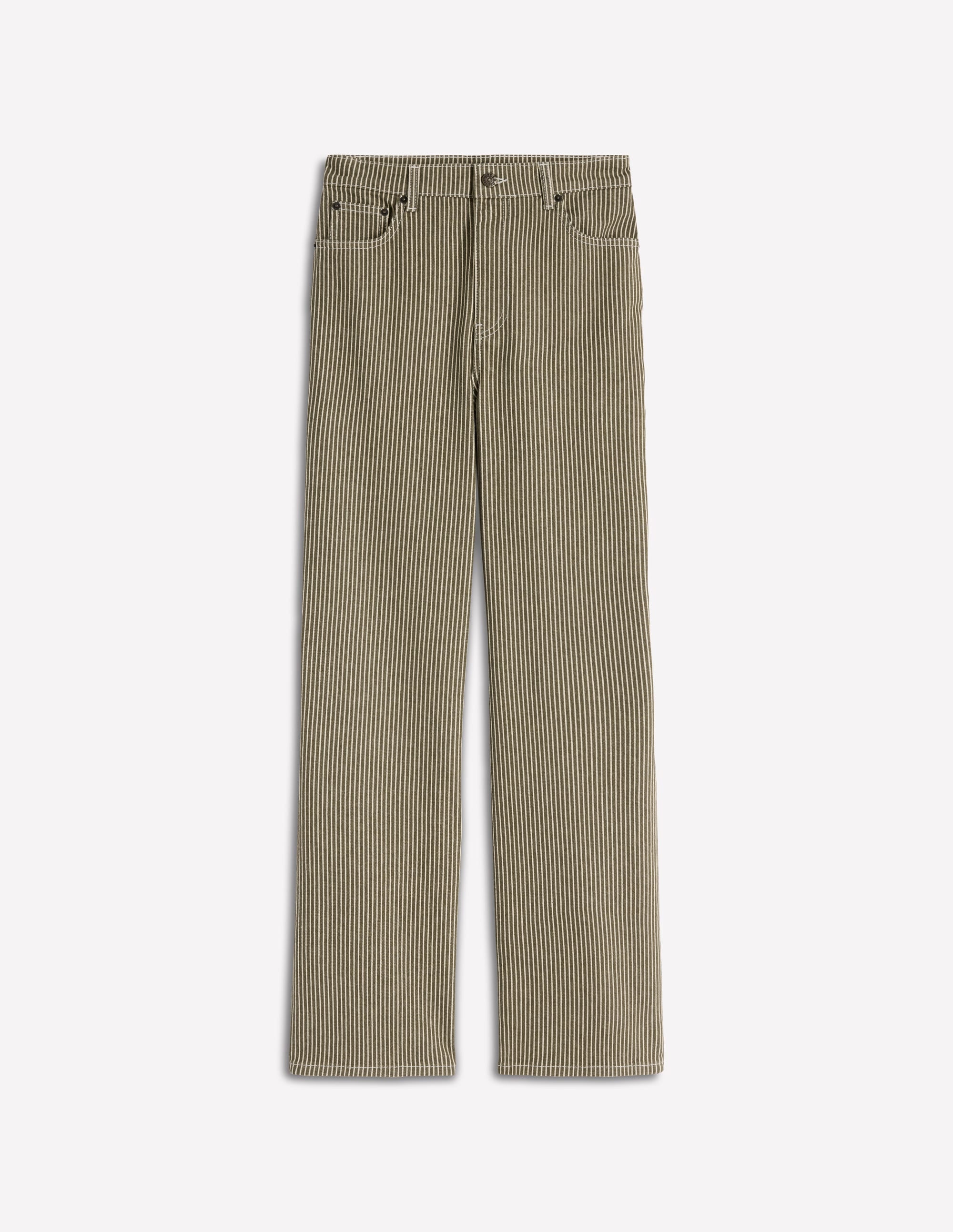 High Rise Column Leg Jeans-Olive Ecru Stripe - Image 5