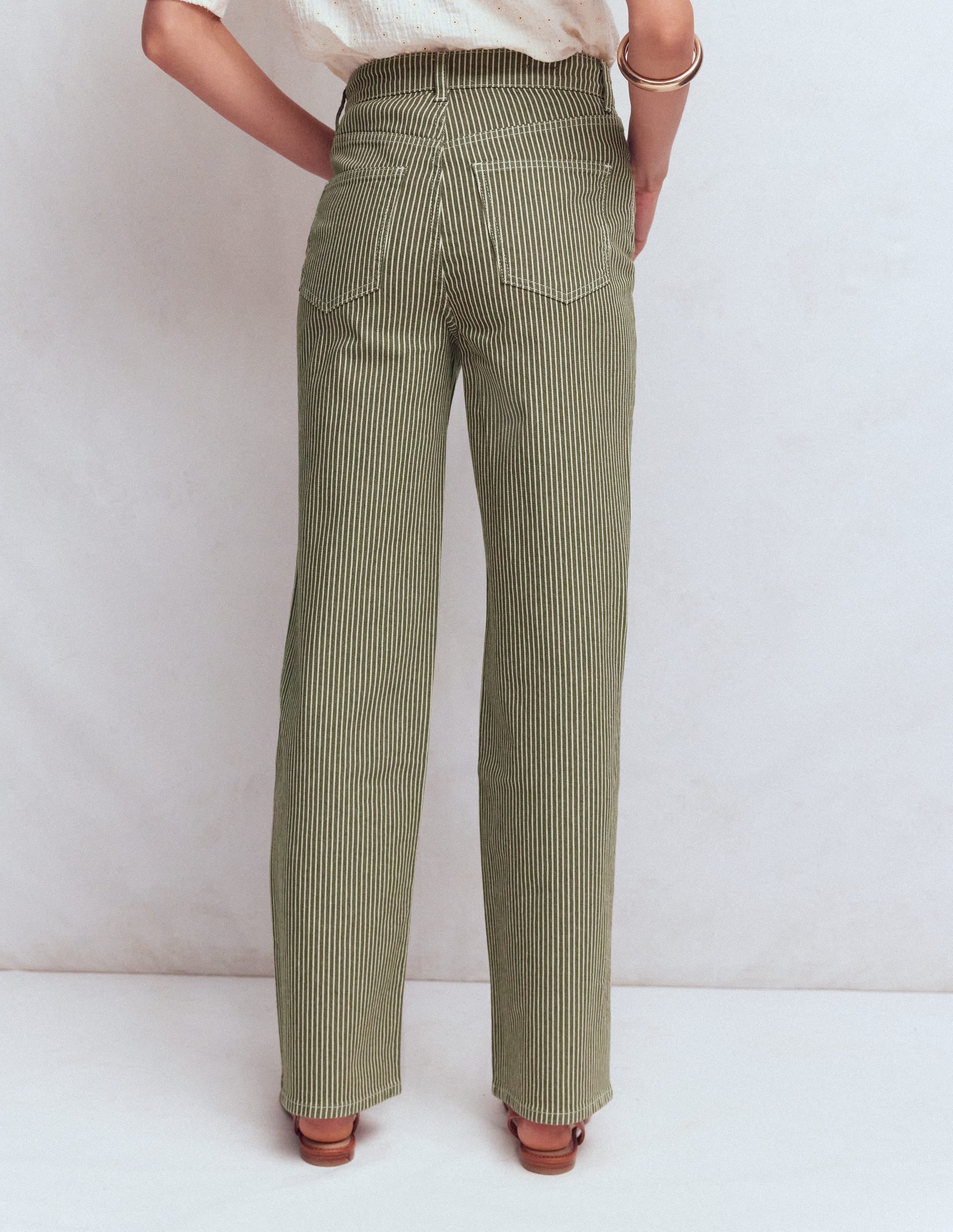 High Rise Column Leg Jeans-Olive Ecru Stripe - Image 3