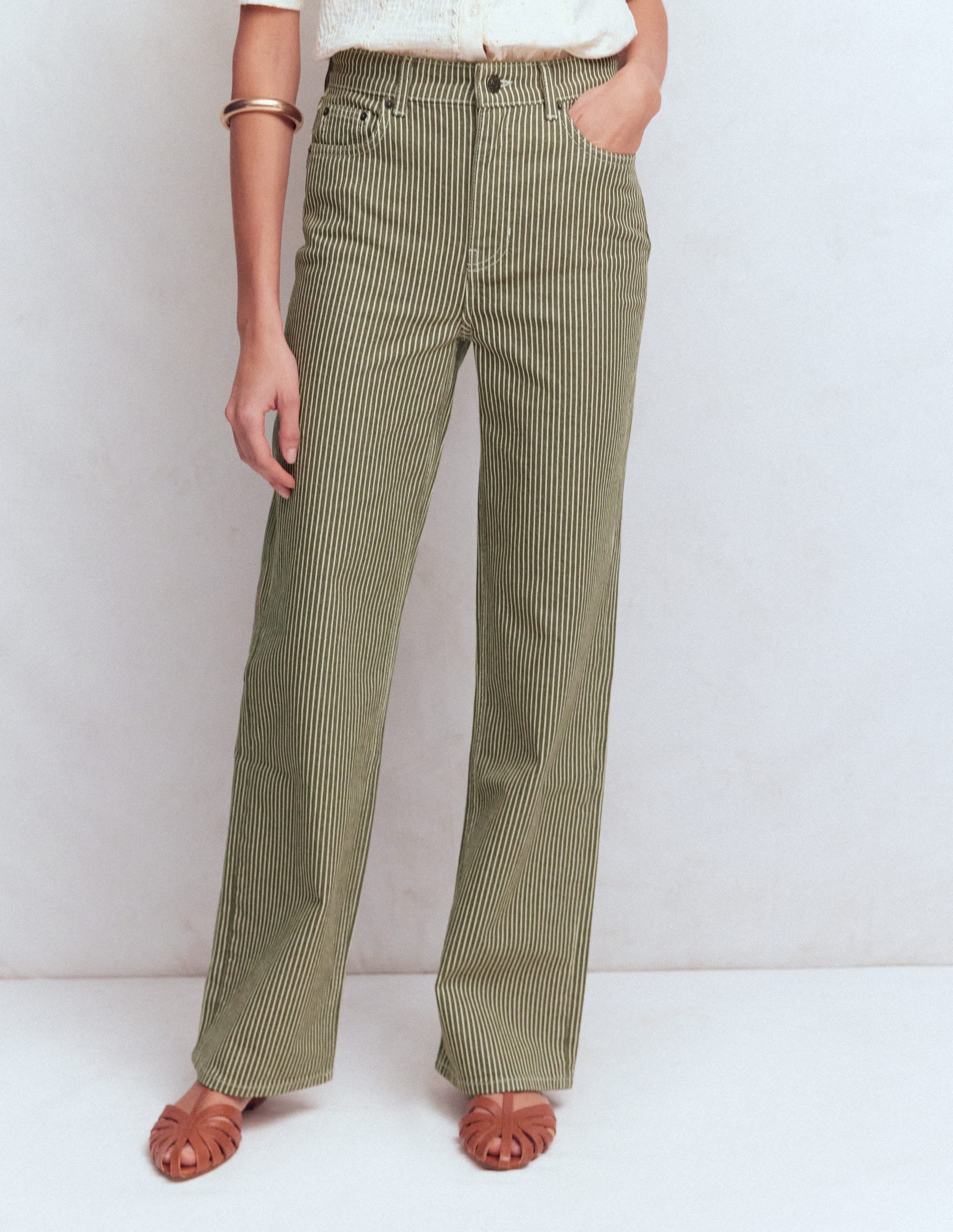 High Rise Column Leg Jeans-Olive Ecru Stripe - Image 4