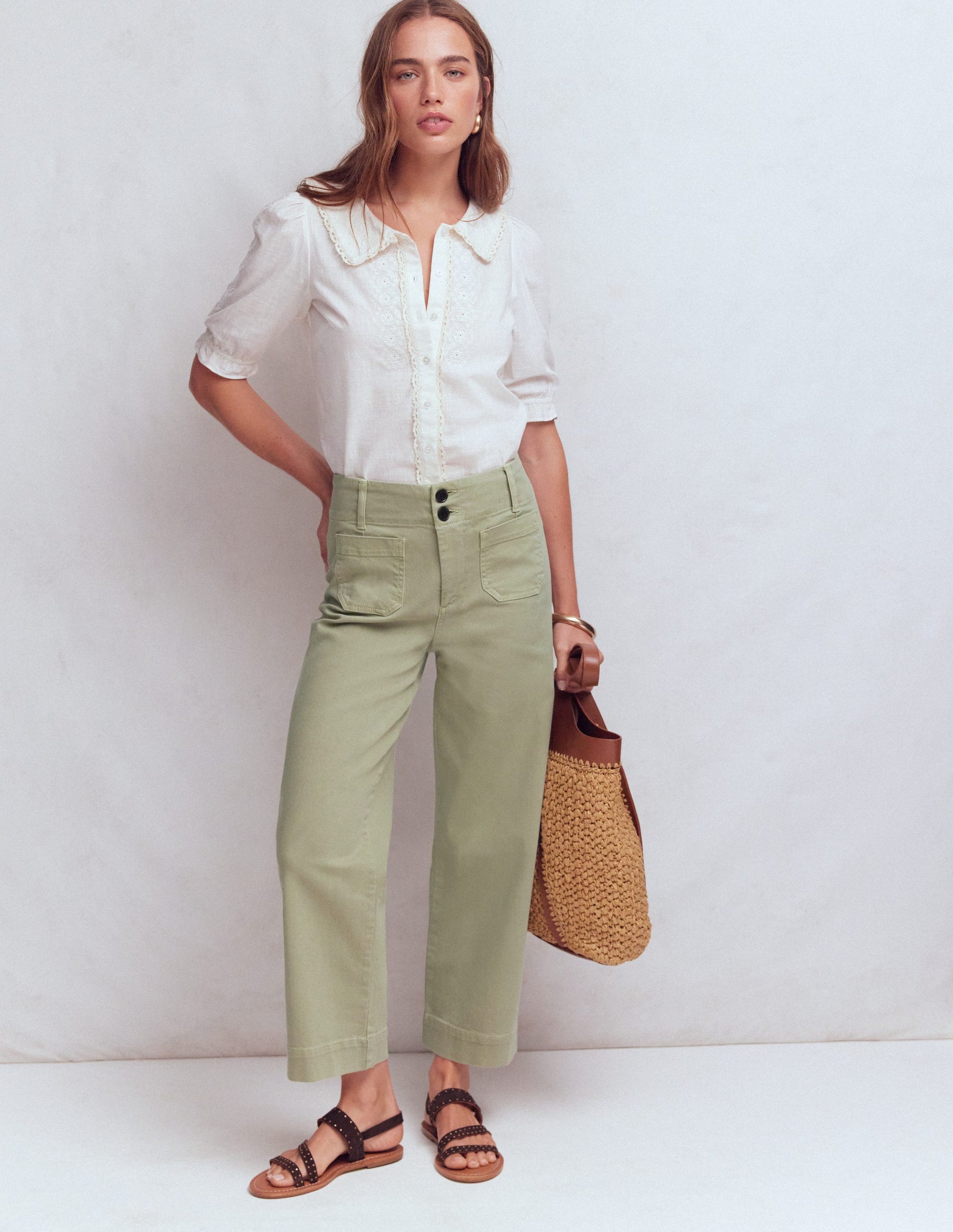 Patch Pocket Cropped Pants-Soft Green-1