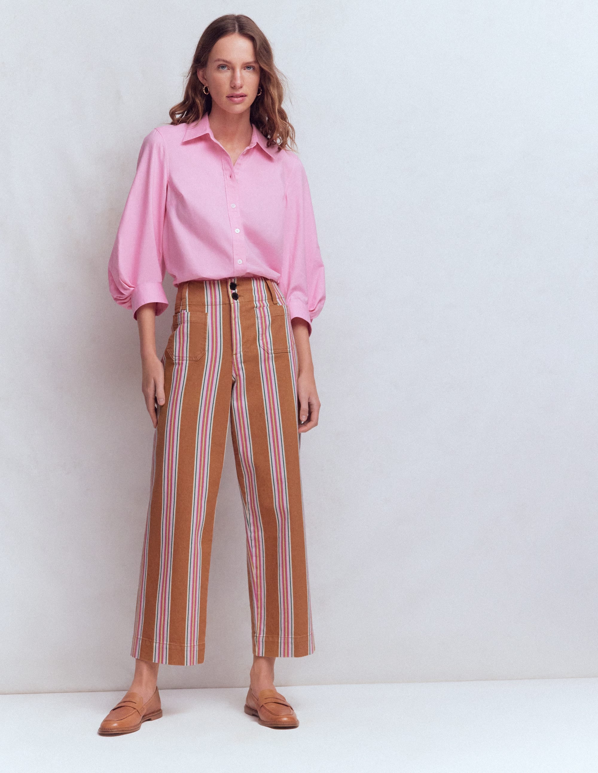 Primrose Cropped Pants-Cognac, Pink Stripe - Image 1