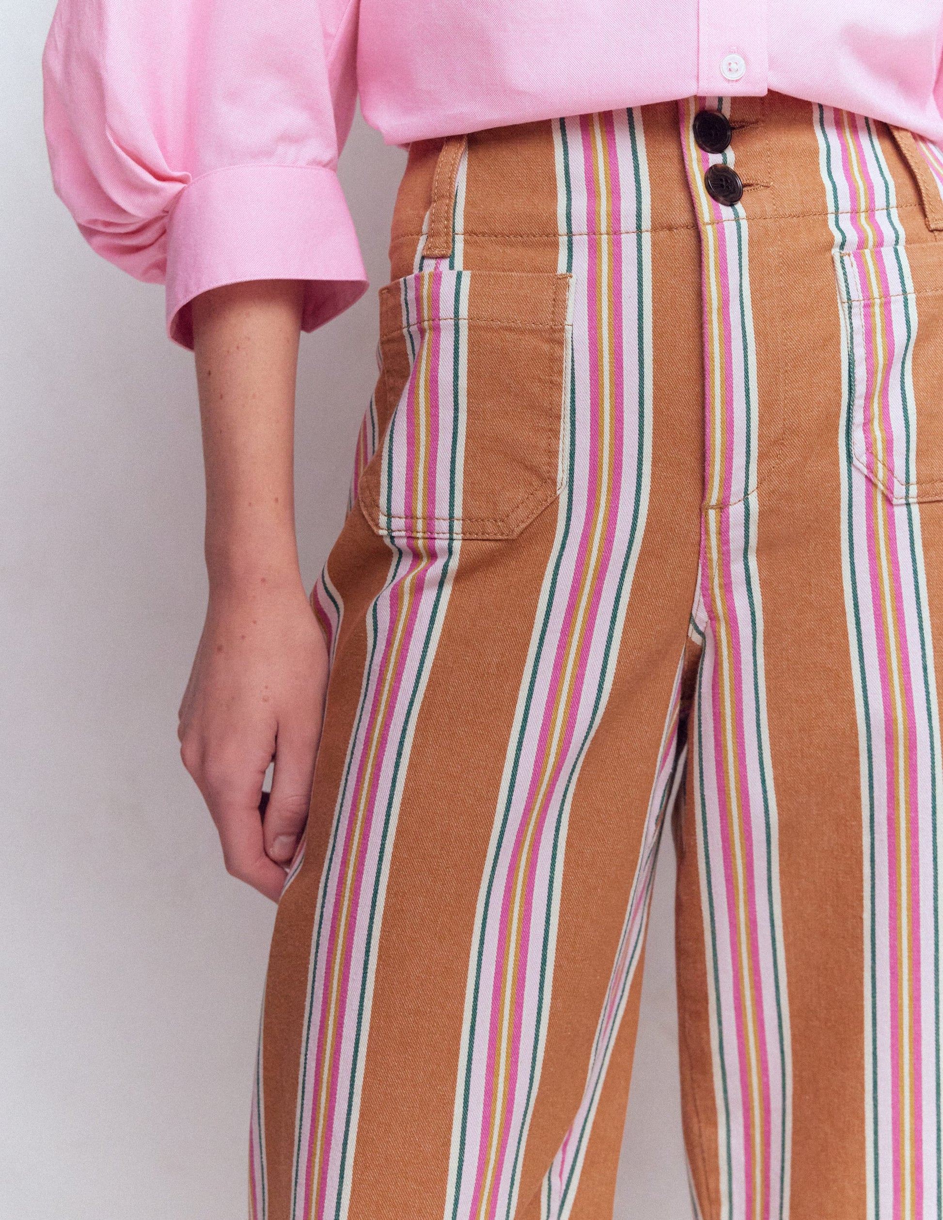 Patch Pocket Cropped Pants-Cognac, Pink Stripe-3