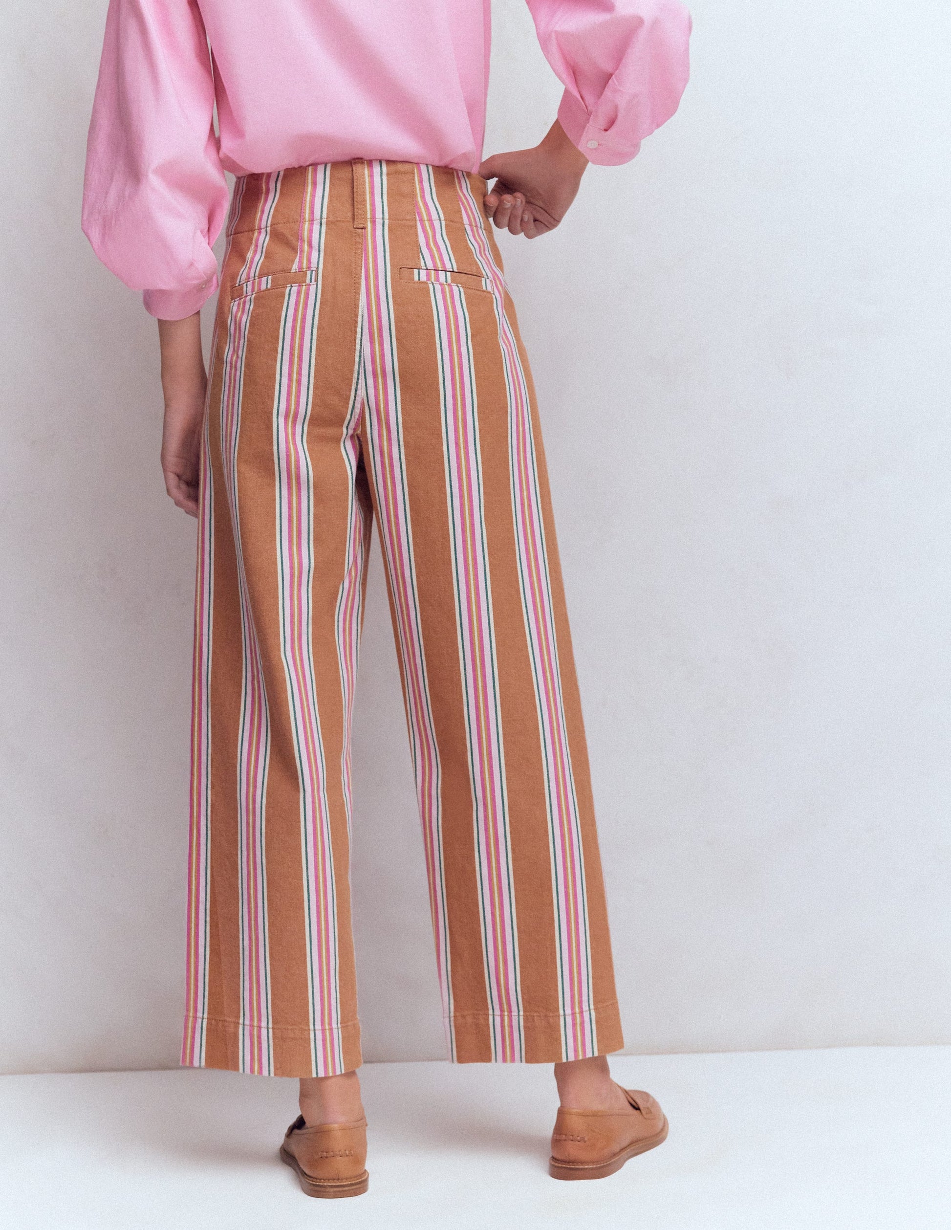 Patch Pocket Cropped Pants-Cognac, Pink Stripe-4