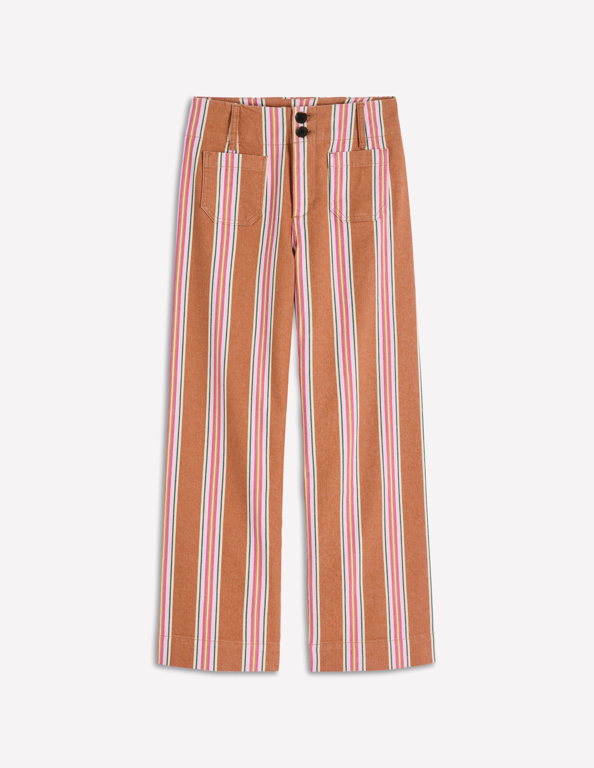 Patch Pocket Cropped Pants-Cognac, Pink Stripe-5