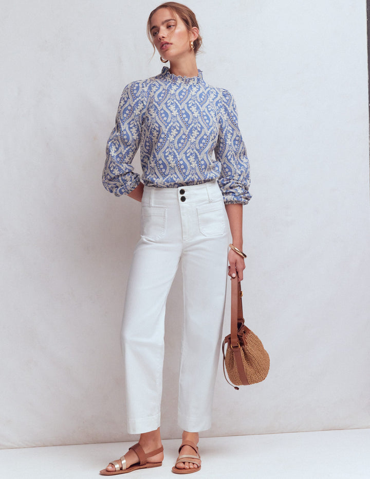 Patch Pocket Cropped Pants-White