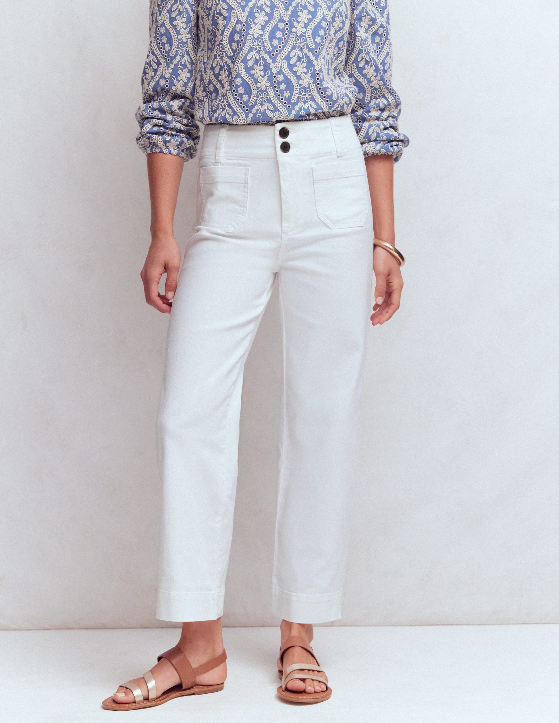 Patch Pocket Cropped Pants-White-4