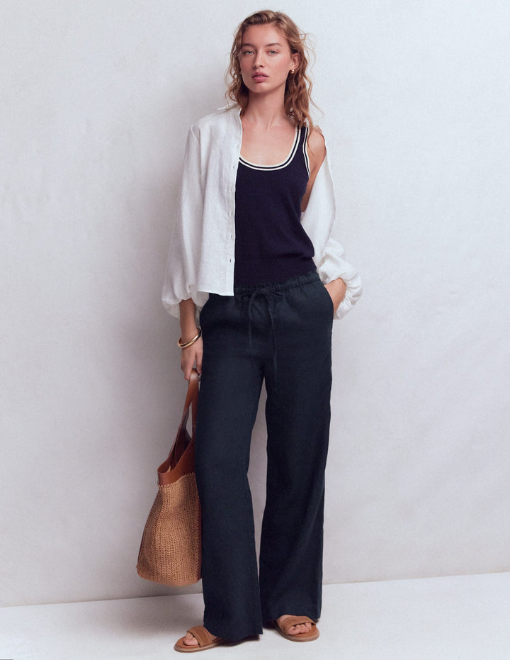 Islington Linen Pants-Navy
