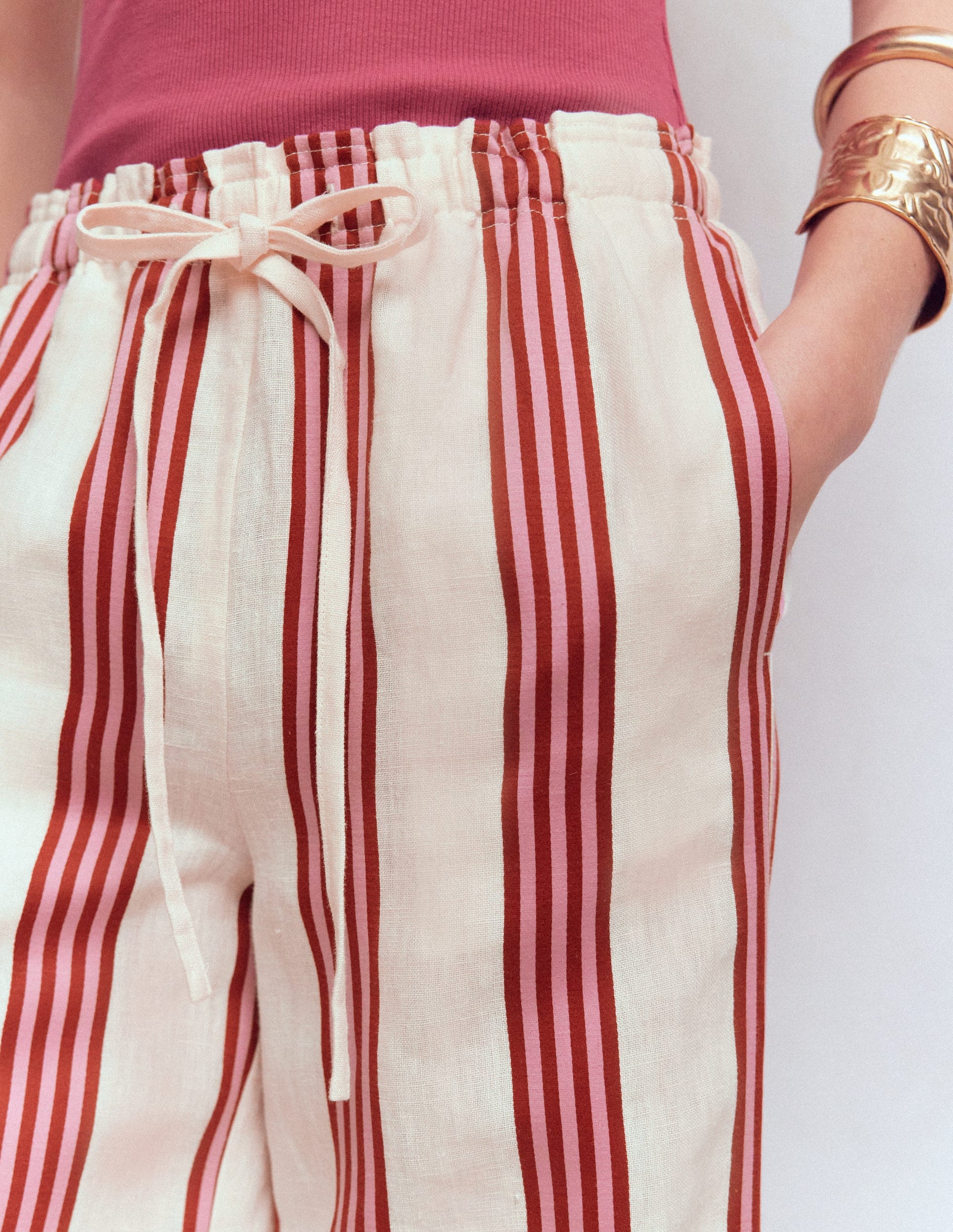 Islington Linen Pants-Ivory, Brown & Pink Stripe-3