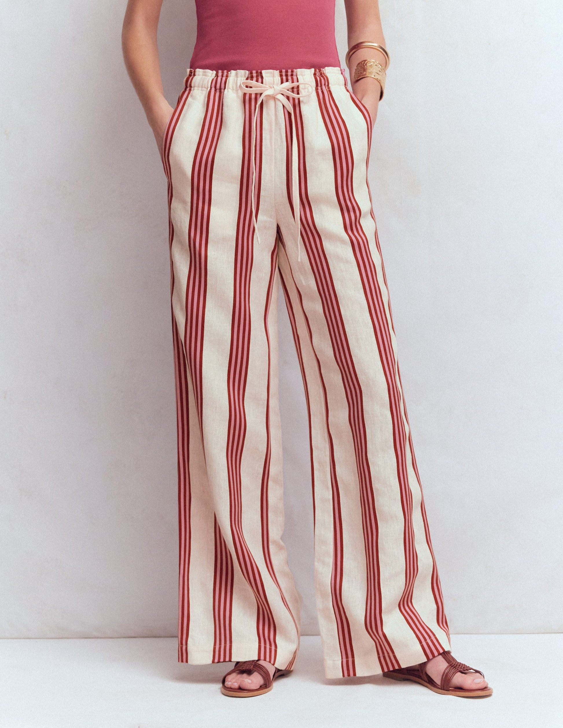 Islington Linen Pants-Ivory, Brown & Pink Stripe-5