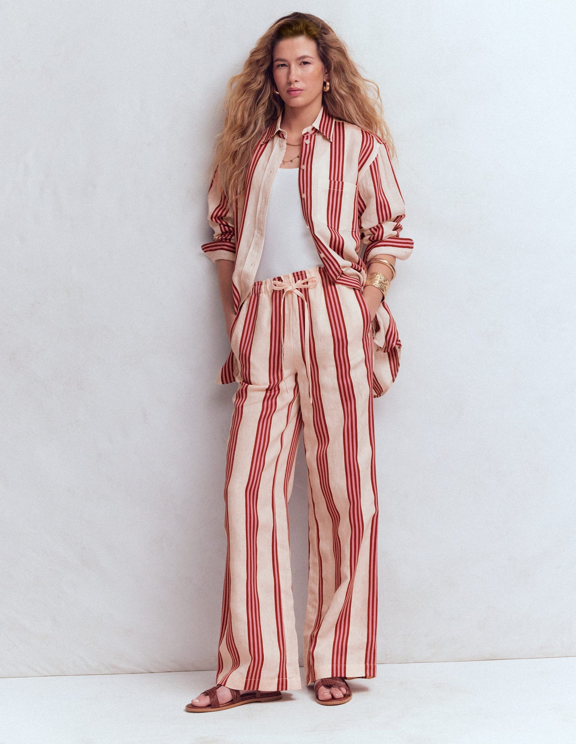 Islington Linen Pants-Ivory, Brown & Pink Stripe-7