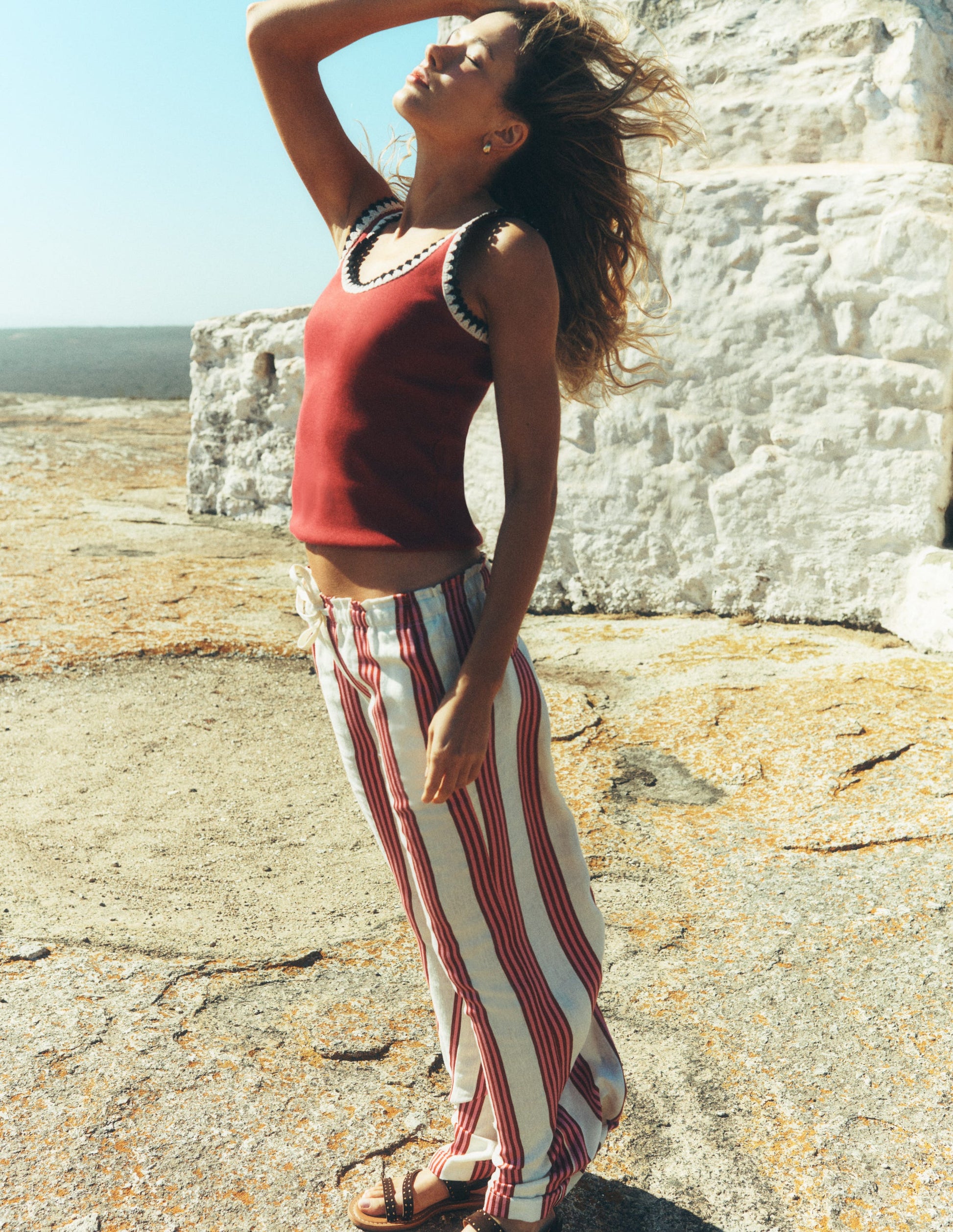 Islington Linen Pants-Ivory, Brown & Pink Stripe-1