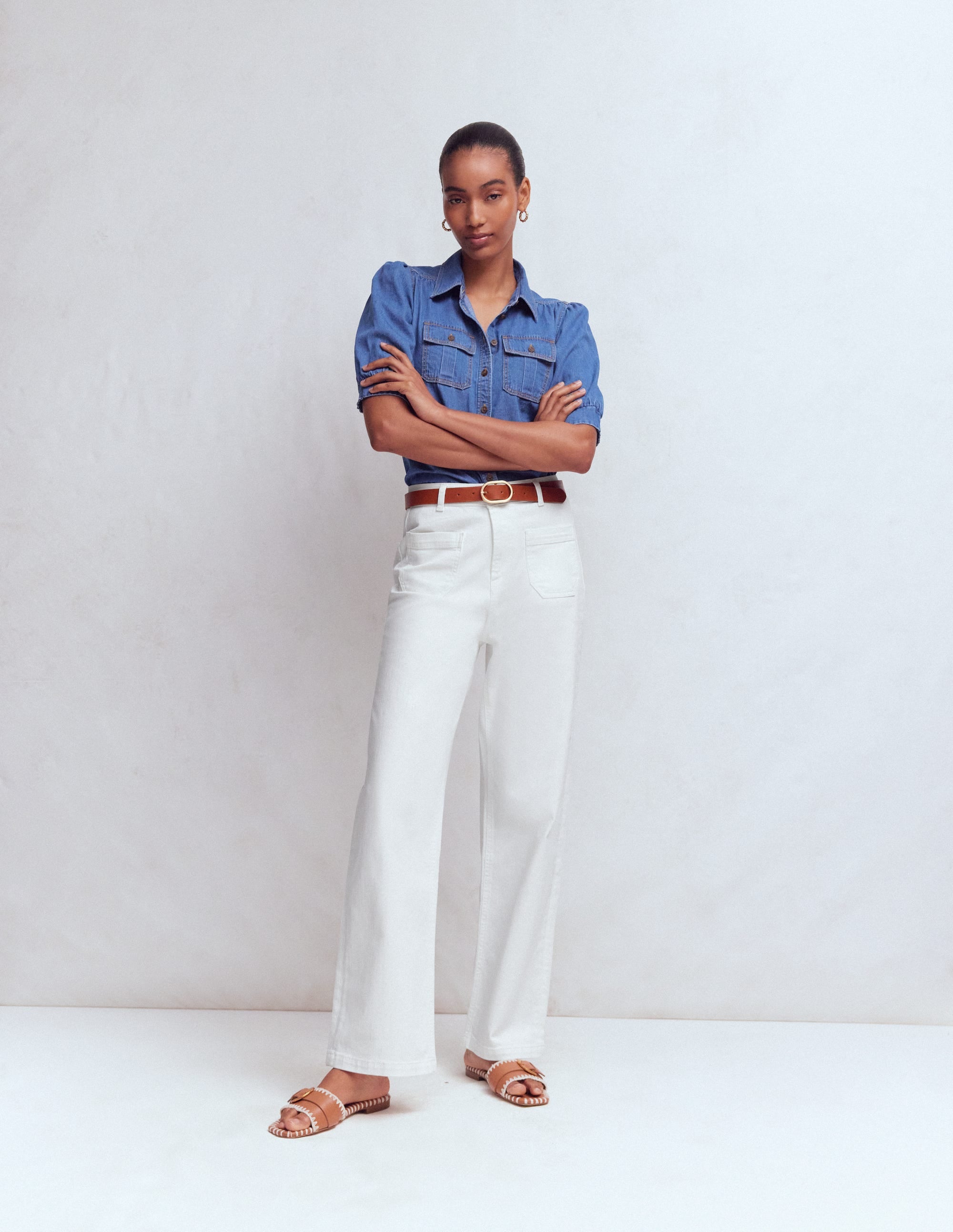 Straight Leg Pocket Jeans-White - Image 1