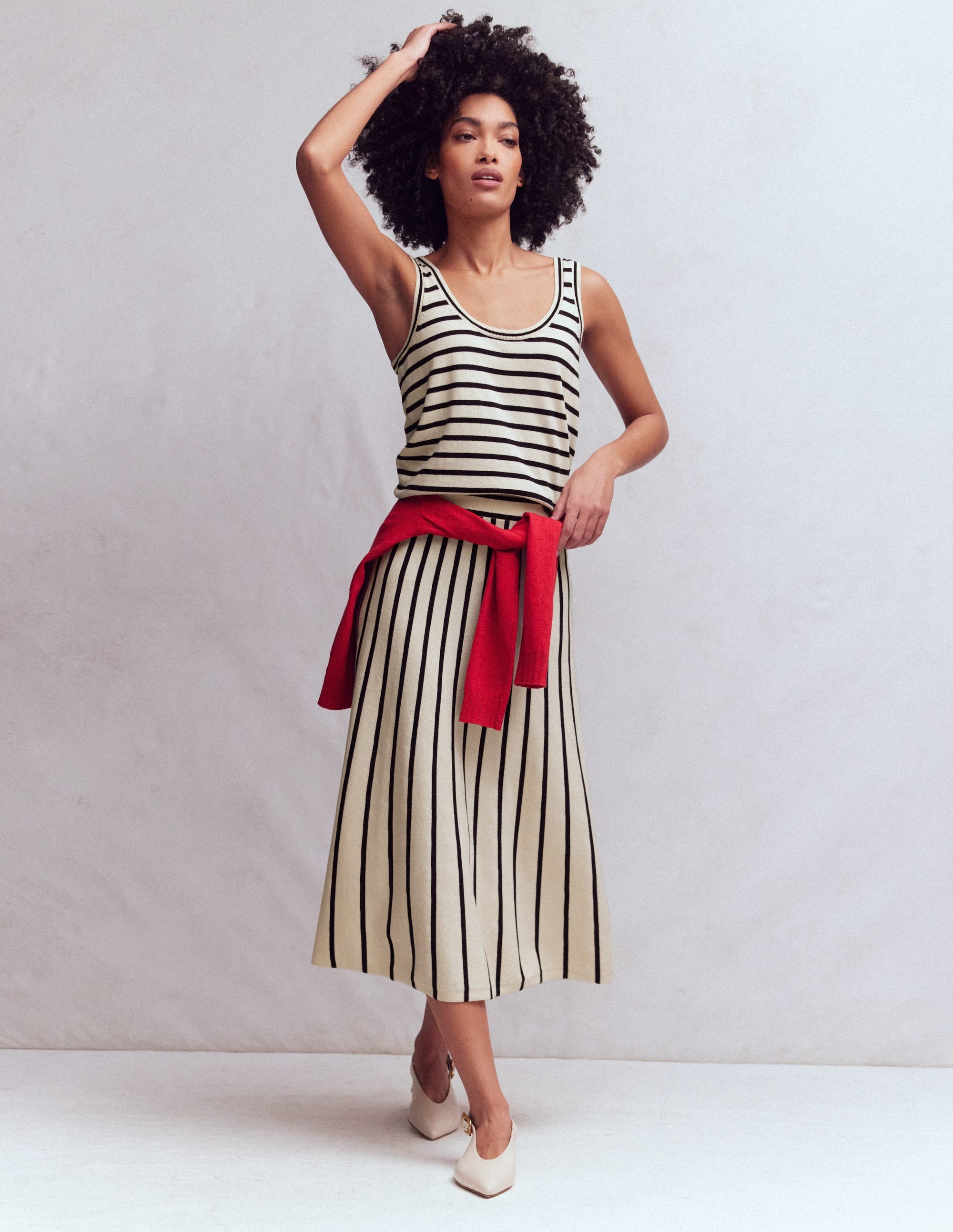 Liz Knitted Midi Skirt-Ivory Stripe - Image 1