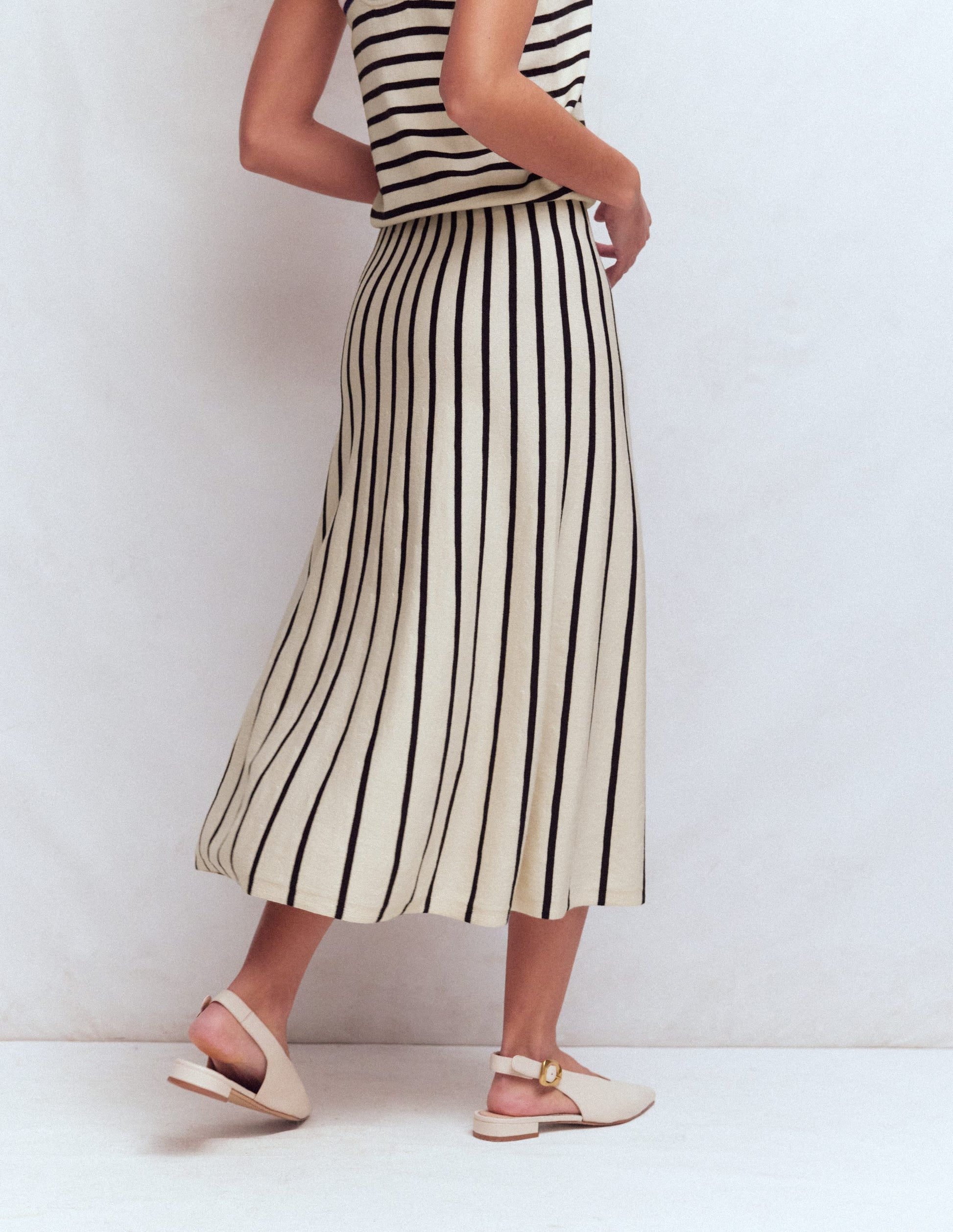 Liz Knitted Midi Skirt-Ivory Stripe-4