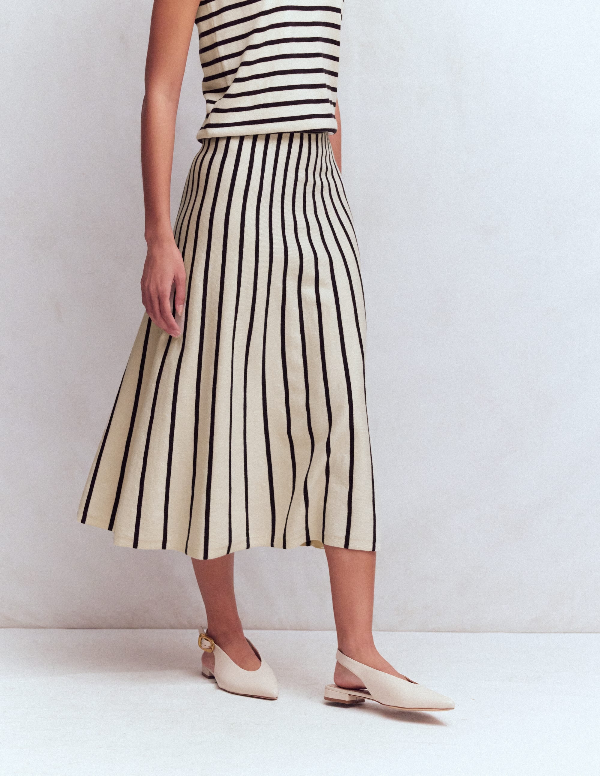 Liz Knitted Midi Skirt-Ivory Stripe - Image 4