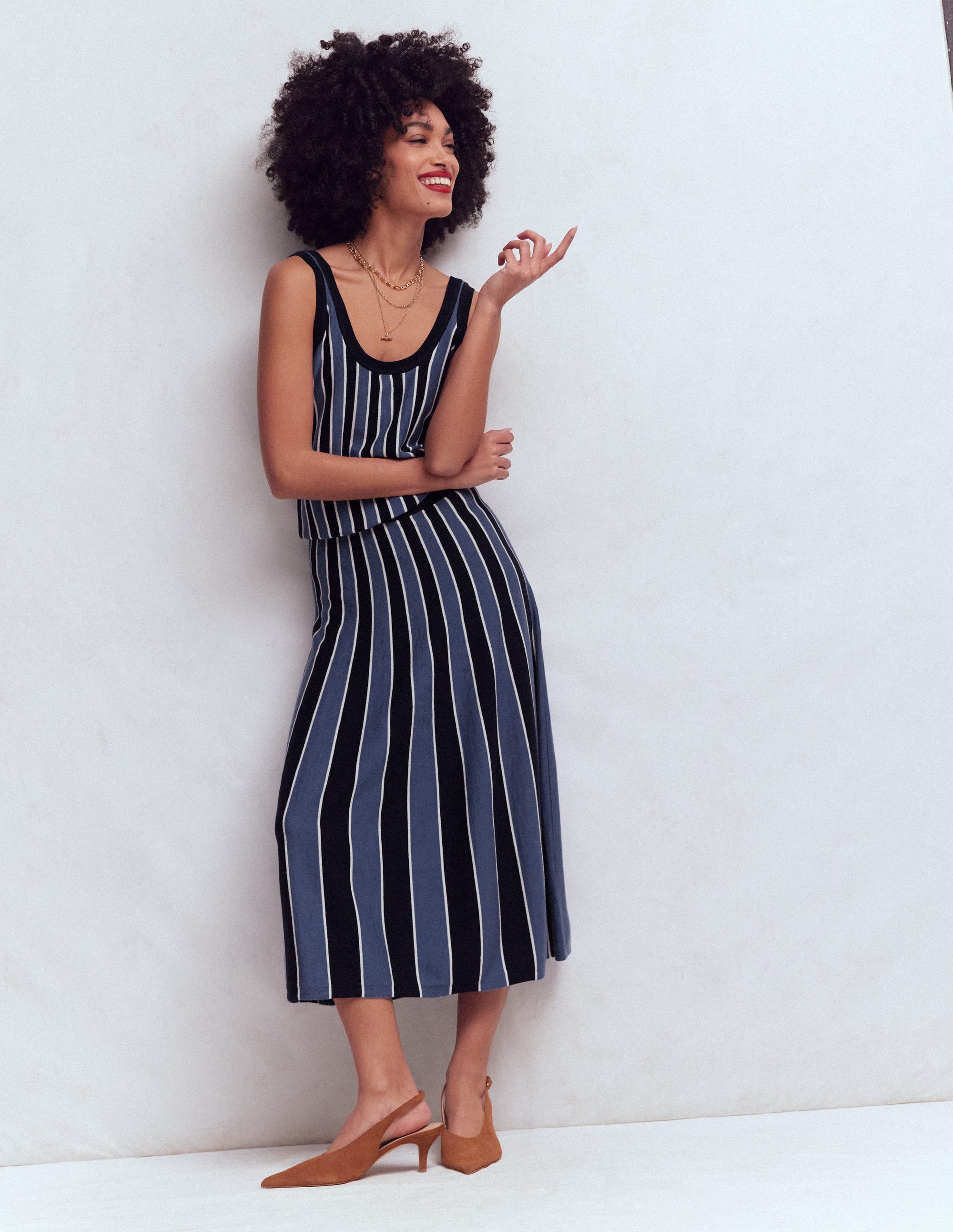 Liz Knitted Midi Skirt-Denim Blue Stripe - Image 1