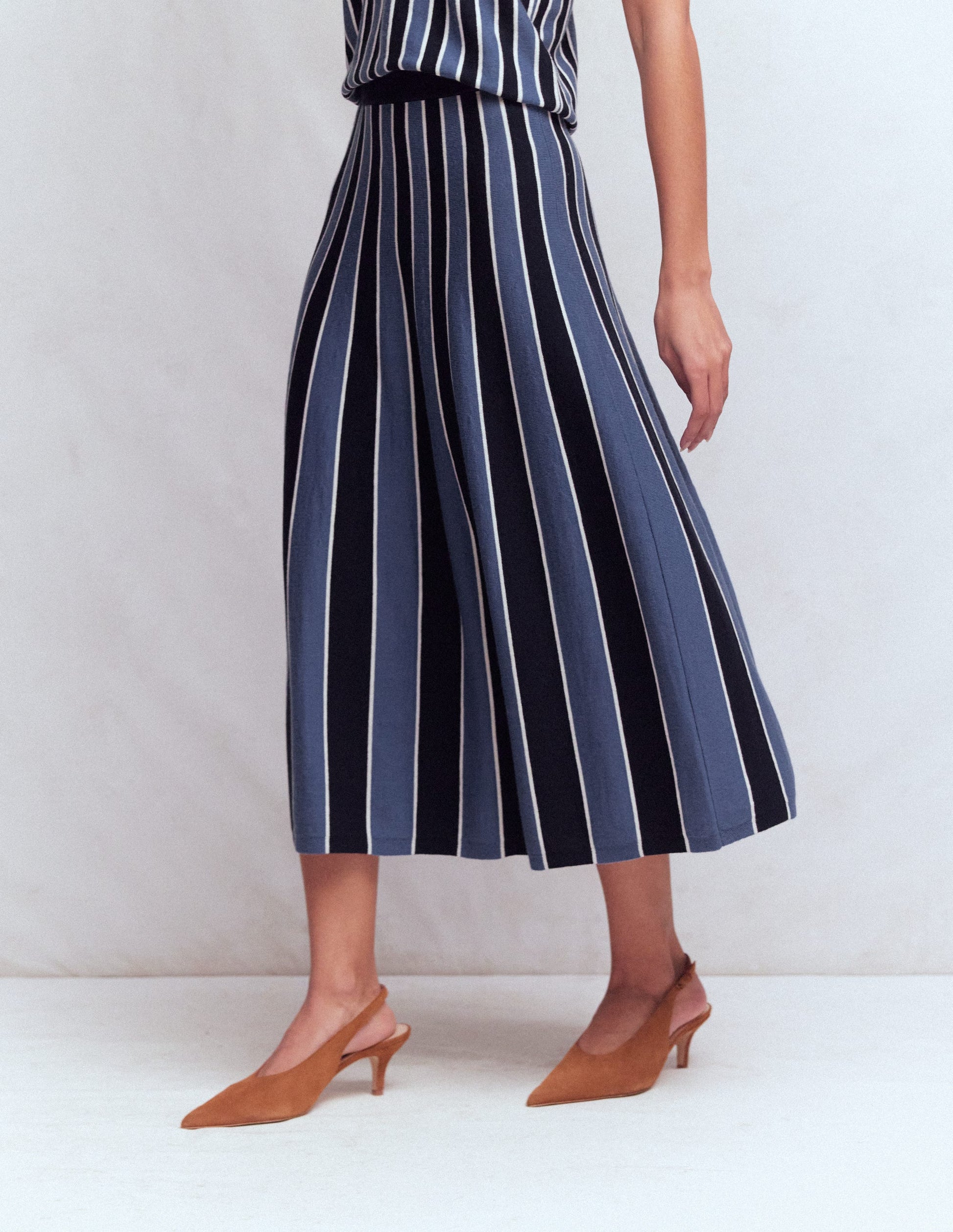 Liz Knitted Midi Skirt-Denim Blue Stripe-2
