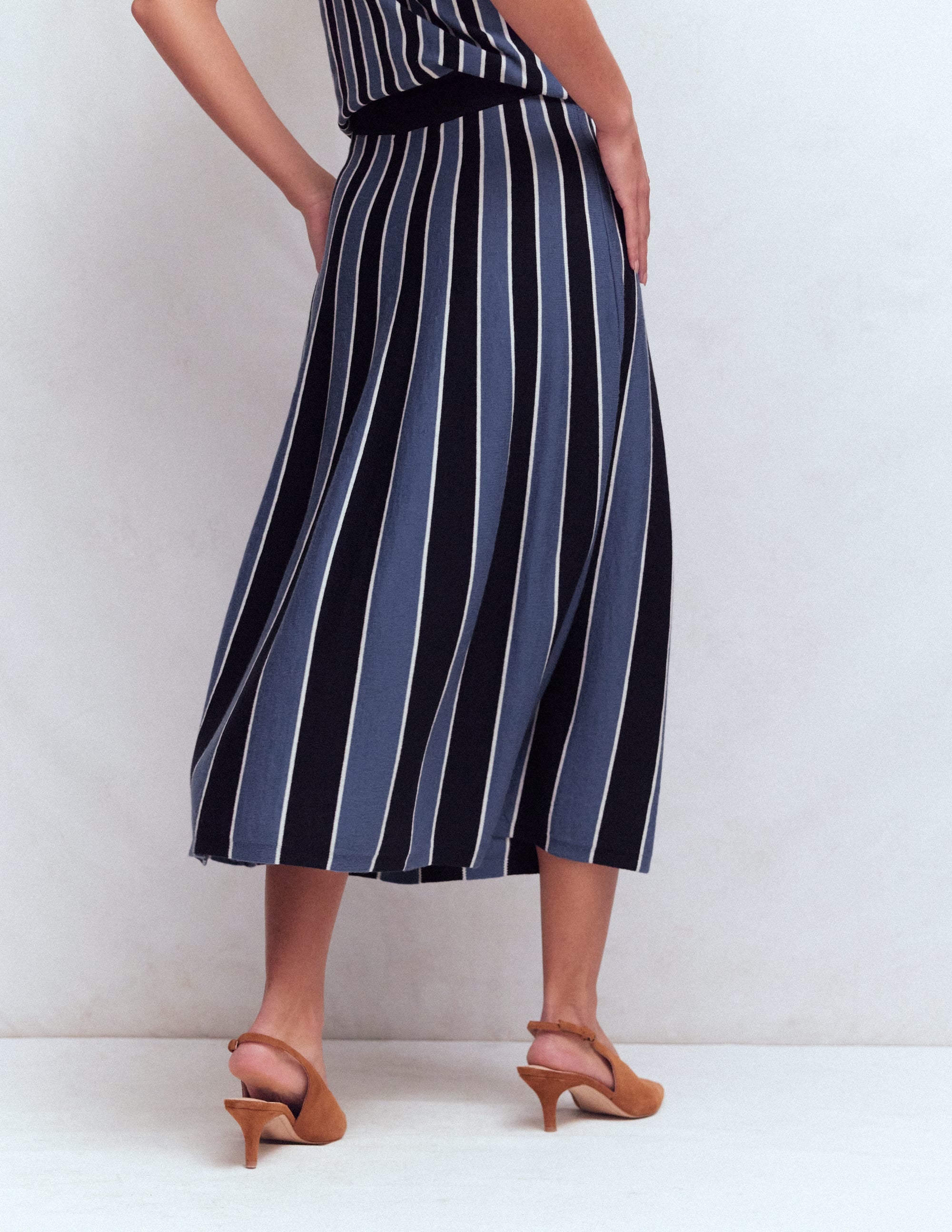 Liz Knitted Midi Skirt-Denim Blue Stripe - Image 3