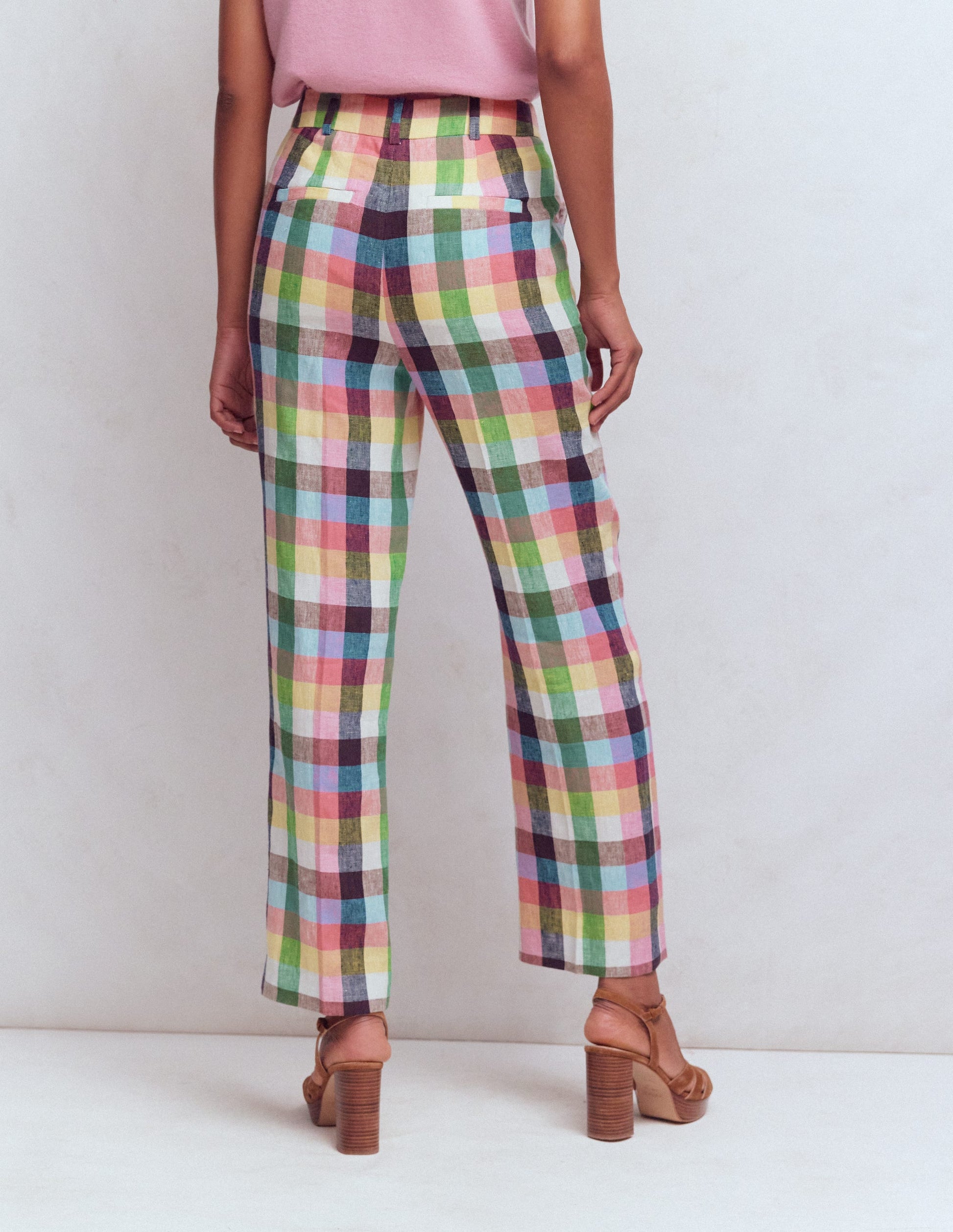 Canonbury 7/8 Linen Pants-Soft Yellow, Pink Multigingham-3