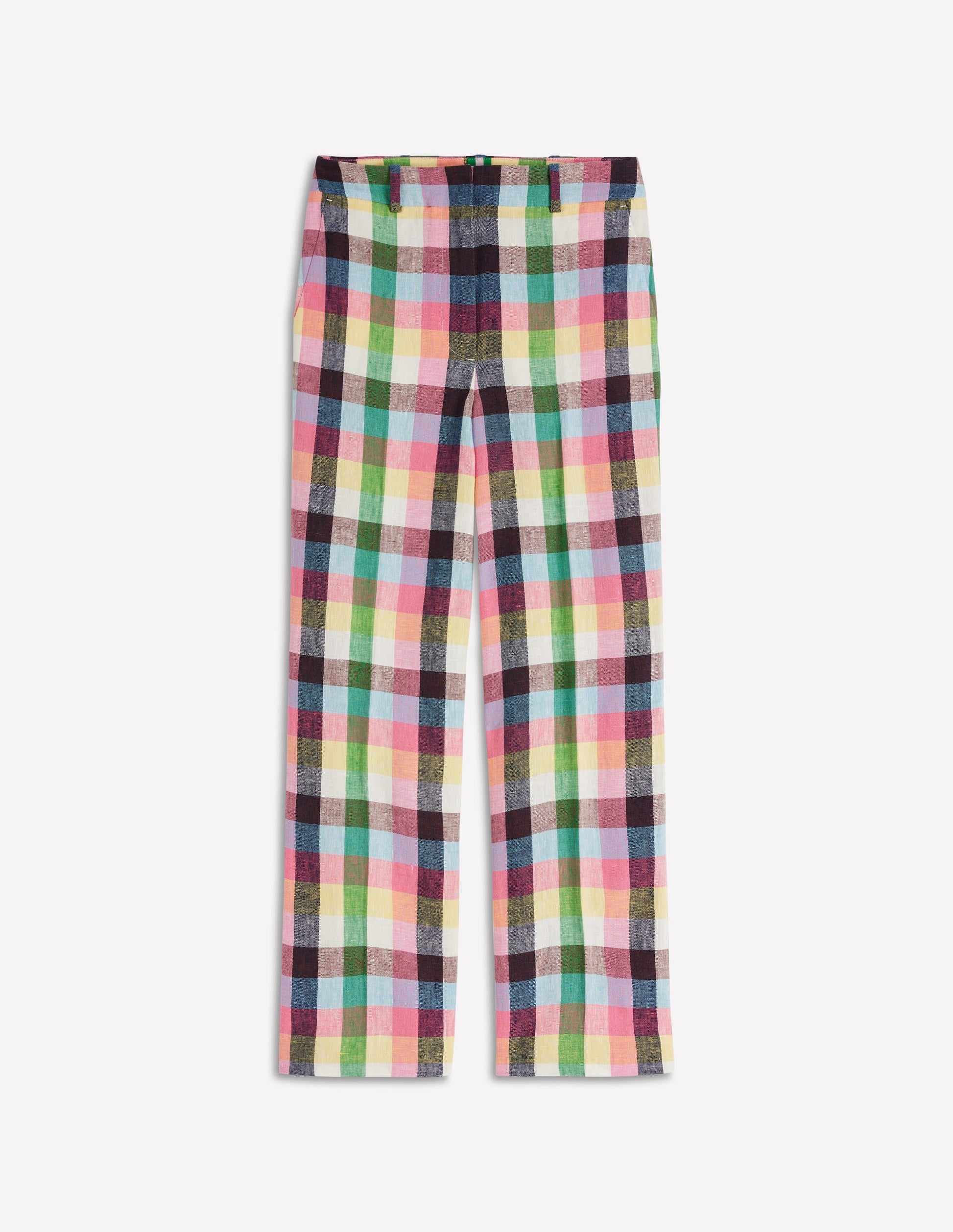 Canonbury 7/8 Linen Pants-Soft Yellow, Pink Multigingham-5