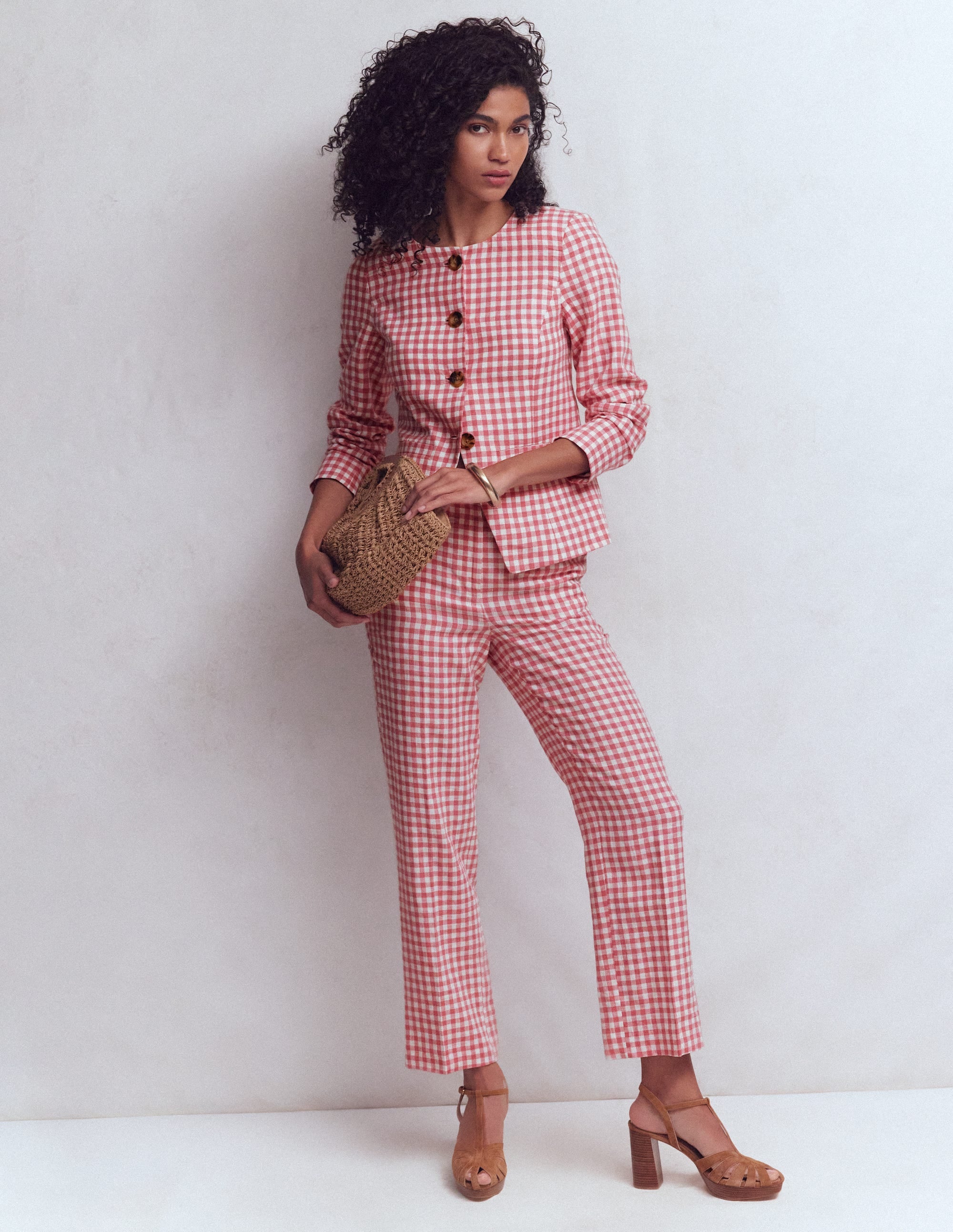 Canonbury 7/8 Linen Pants-Vintage Rose Gingham | Boden USA