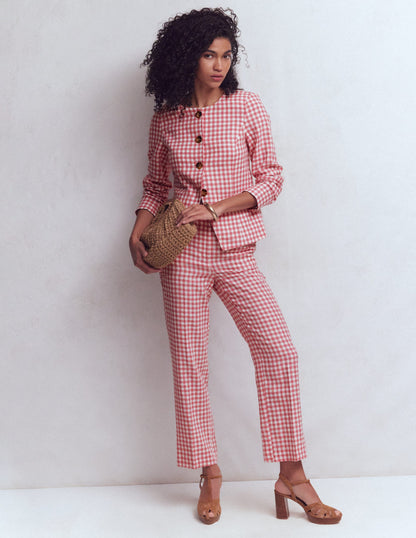 Canonbury Linen Pants-Dusty Rose and Ivory Gingham-1