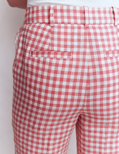 Canonbury Linen Pants-Dusty Rose and Ivory Gingham-5