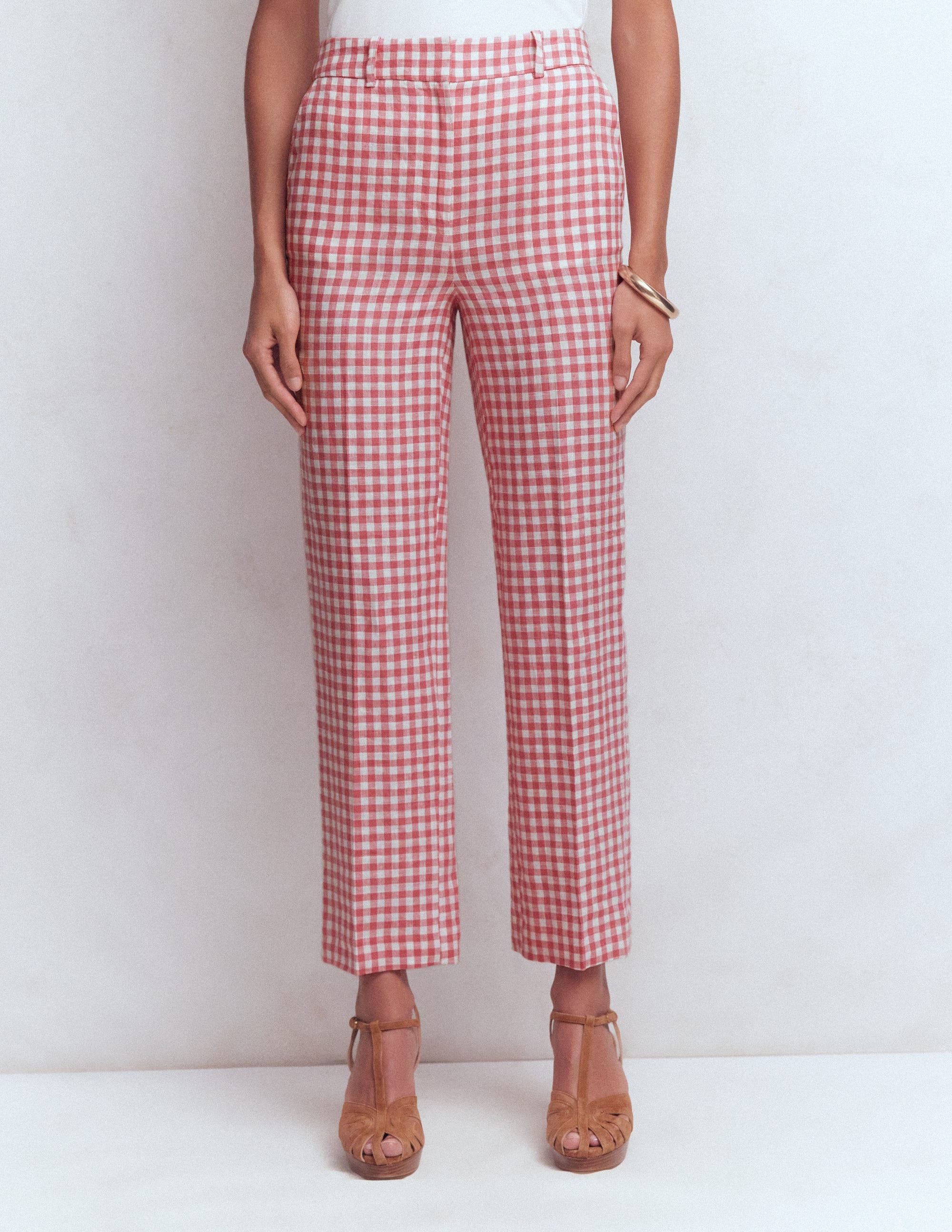 Canonbury 7/8 Linen Pants-Vintage Rose Gingham | Boden USA