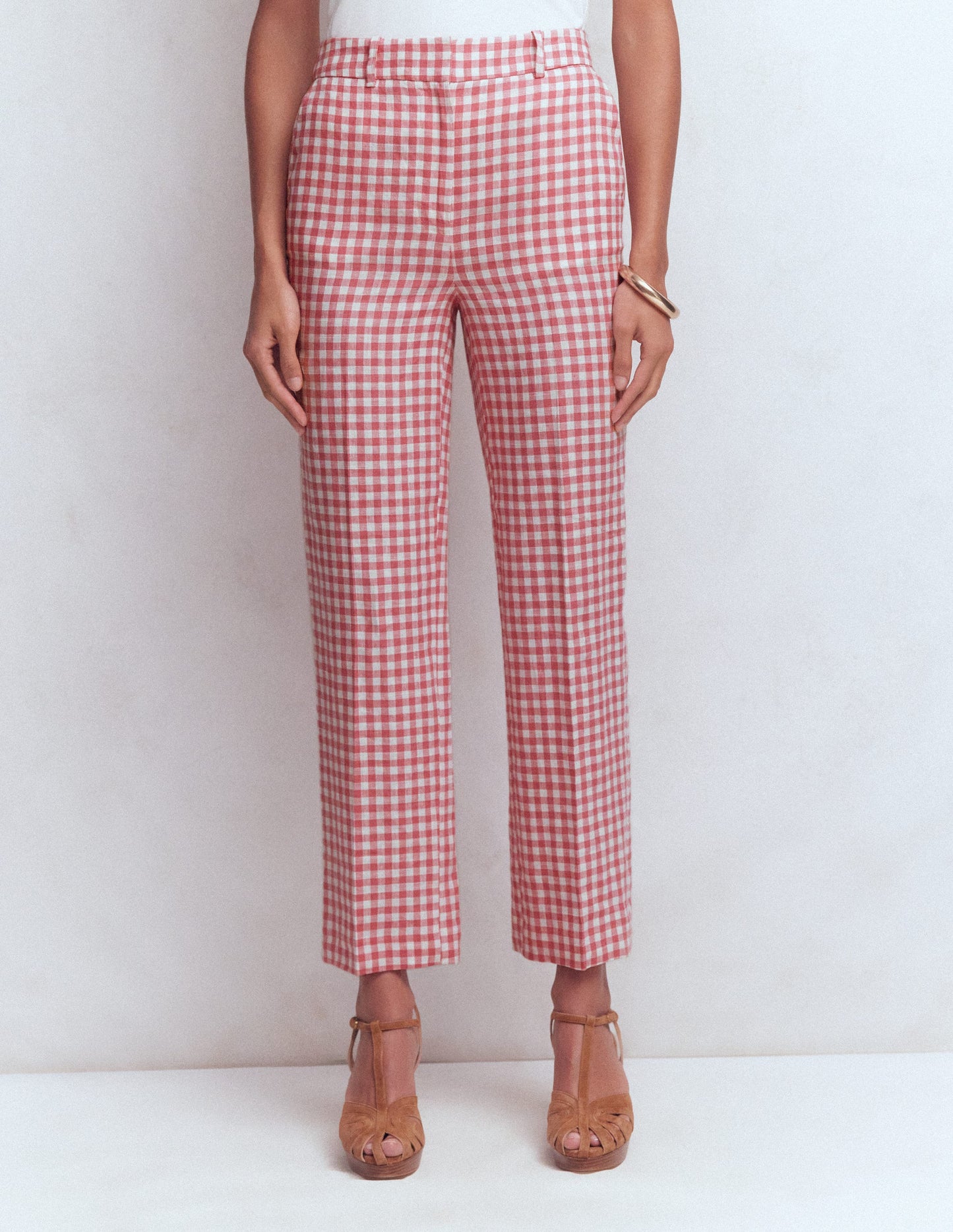 Canonbury Linen Pants-Dusty Rose and Ivory Gingham