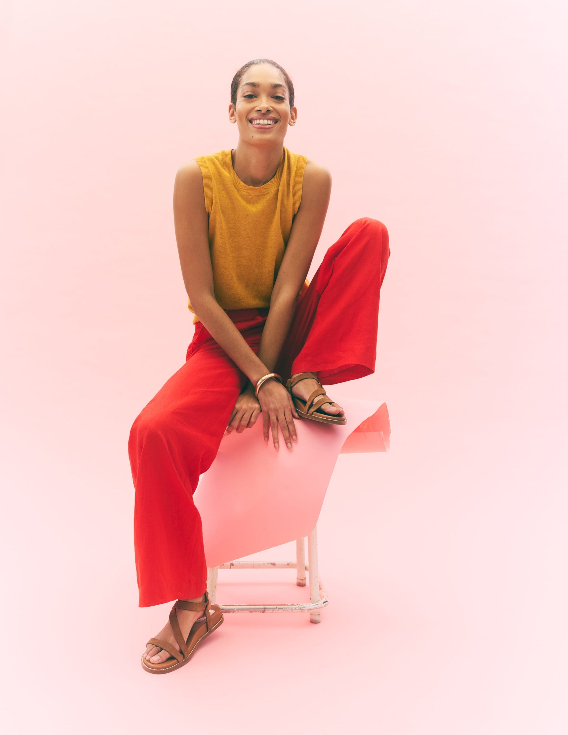 Belgravia Linen Pants-Bright Cherry-6