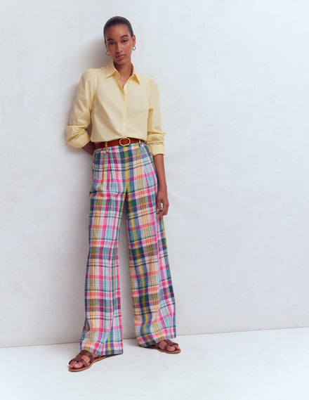 Kensington Linen Pants-Blue, Pink and Green Madras