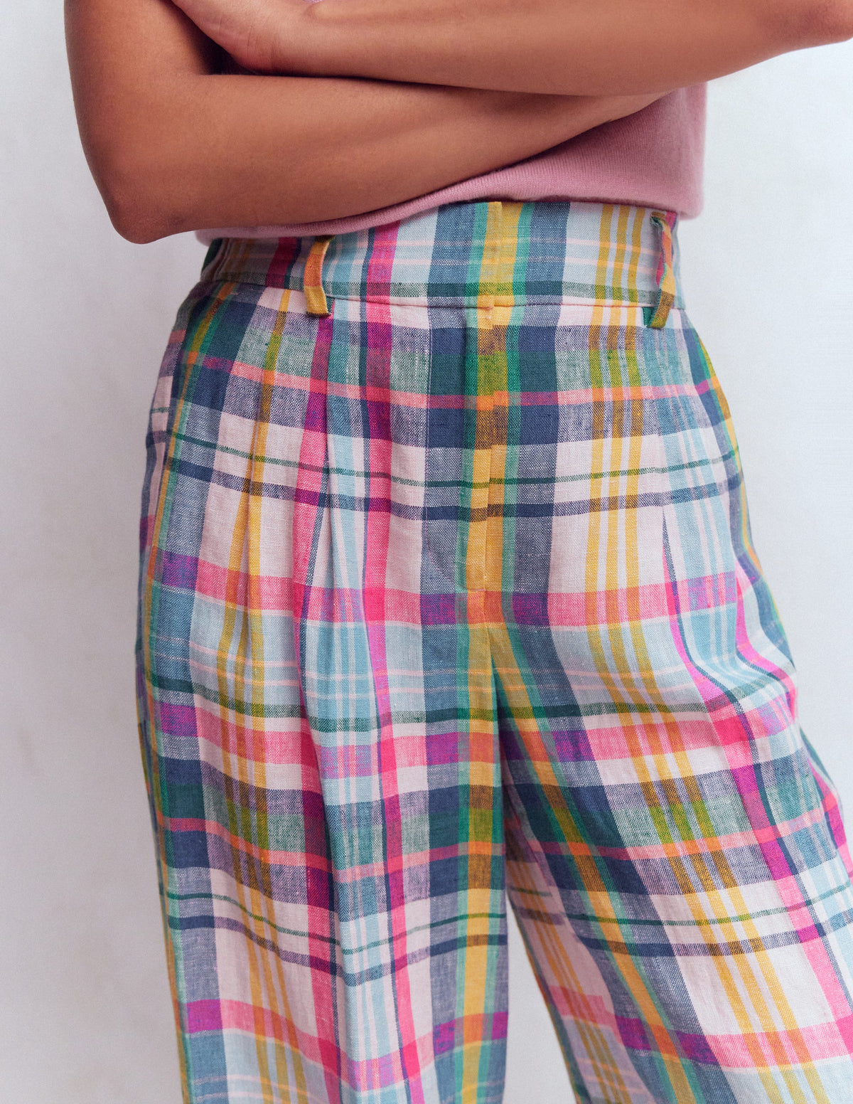 Kensington Linen Pants-Blue, Pink and Green Madras - Image 2