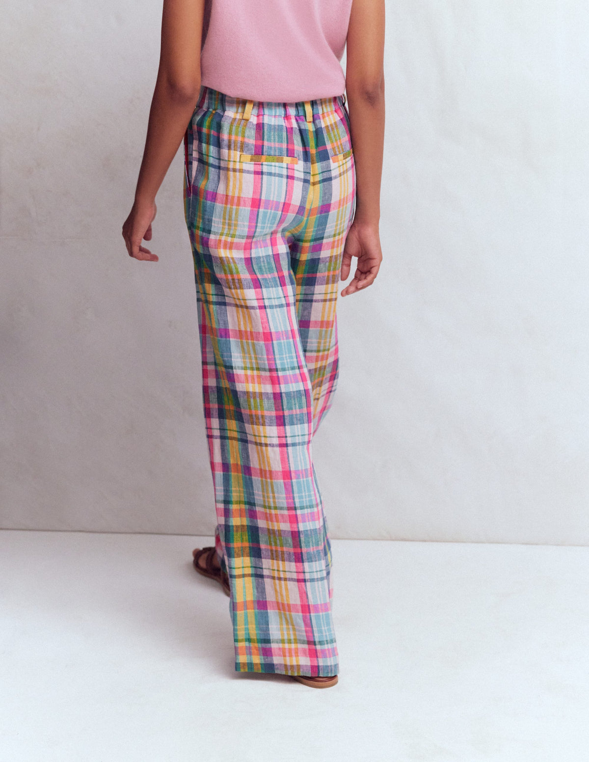 Kensington Linen Pants-Blue, Pink and Green Madras - Image 3
