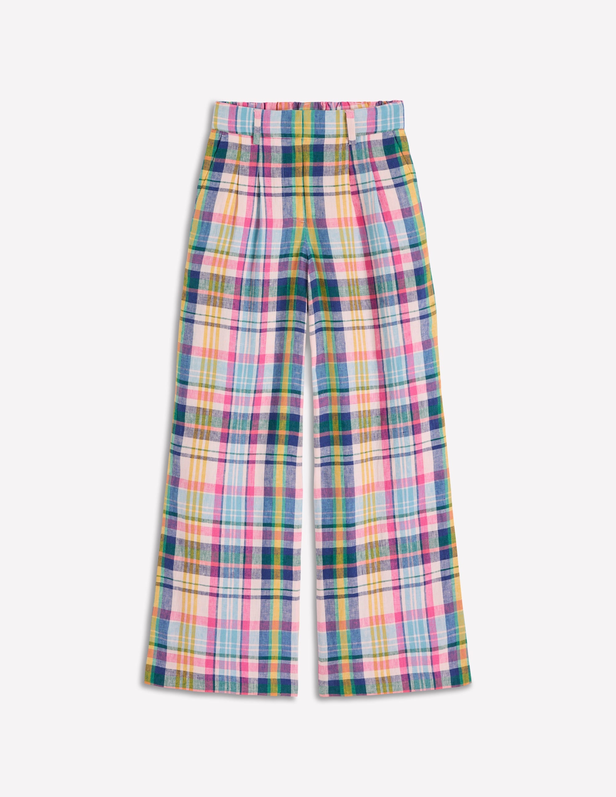 Kensington Linen Pants - Blue, Pink and Green Madras | Boden USA