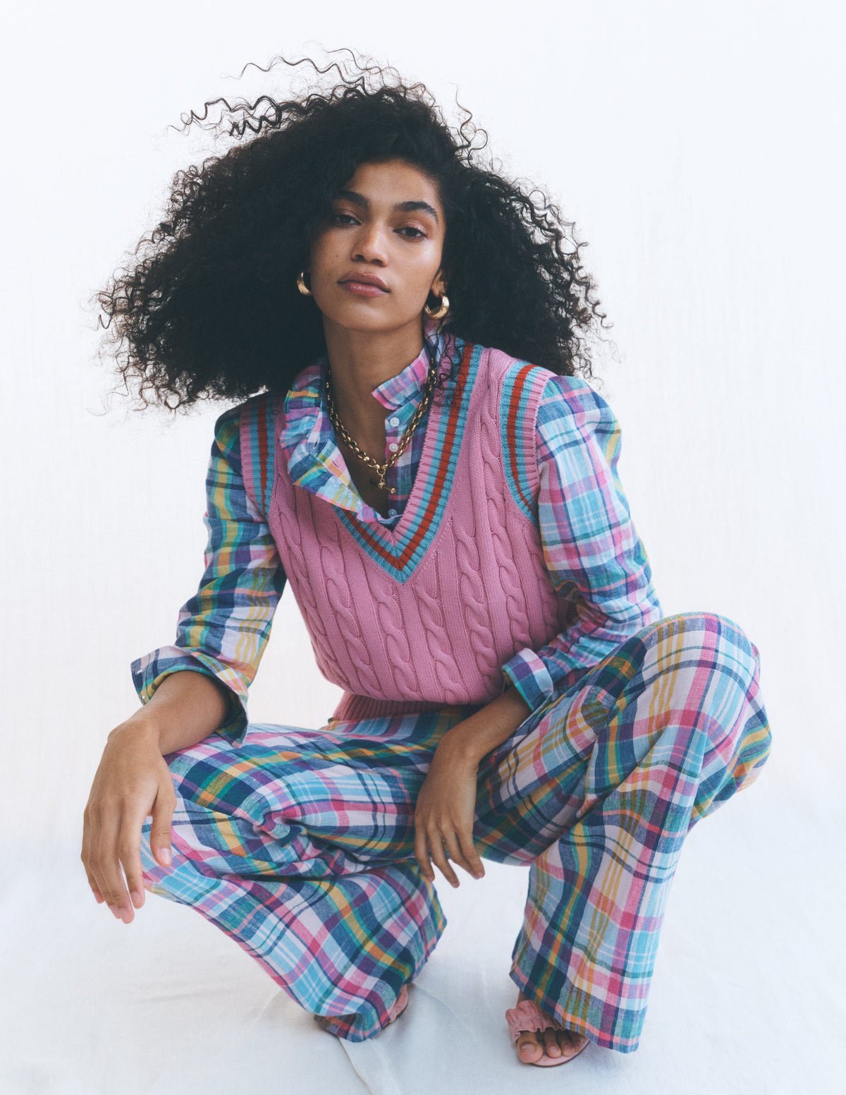 Kensington Linen Pants-Blue, Pink and Green Madras - Image 6
