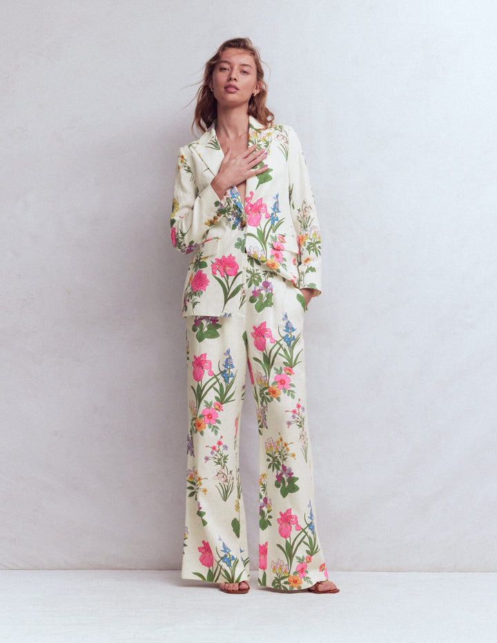 Kensington Linen Pants-Ivory, Decorative Blossom