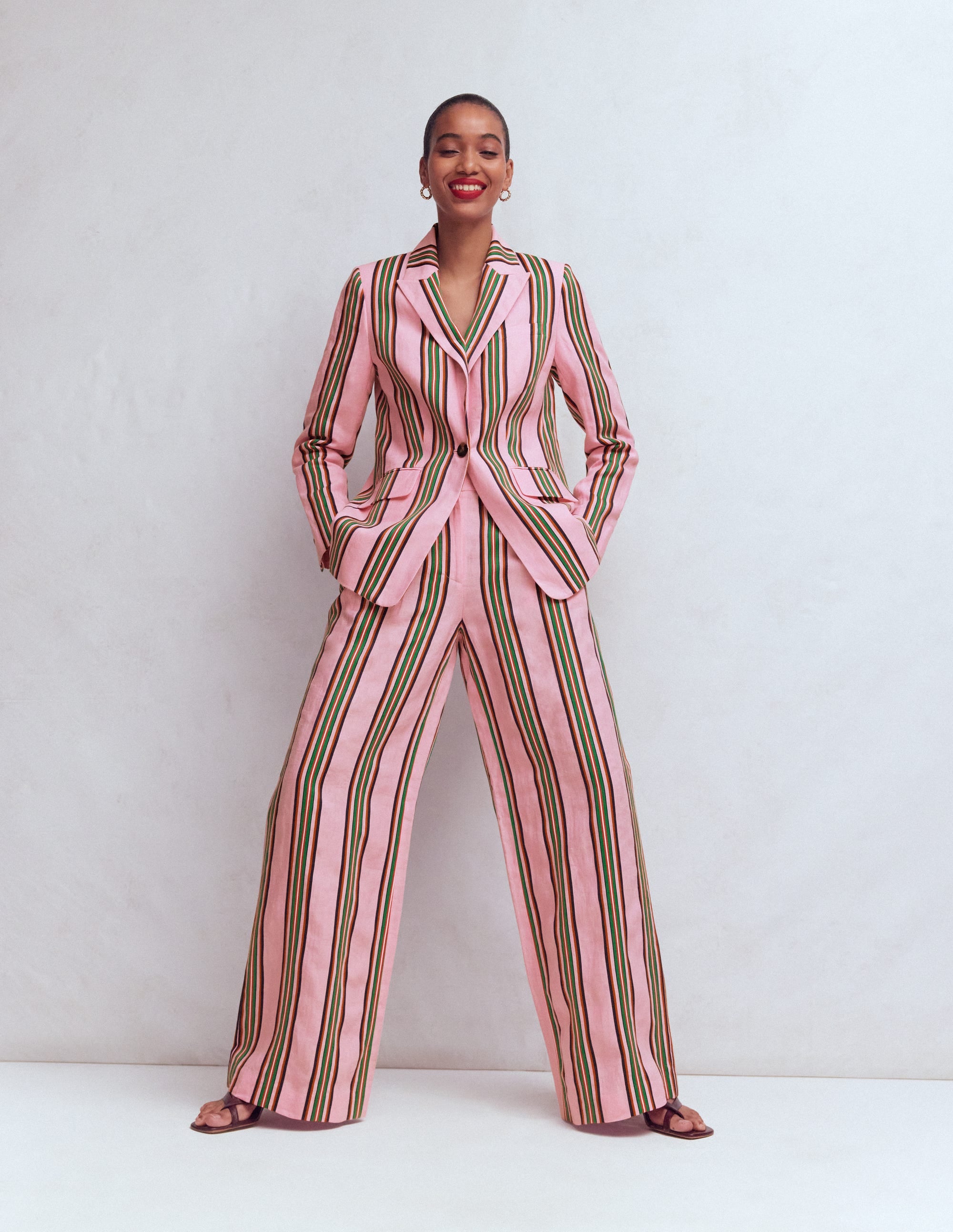 Woodbridge Linen Blazer - Pink, Rich Emerald Stripe | Boden USA