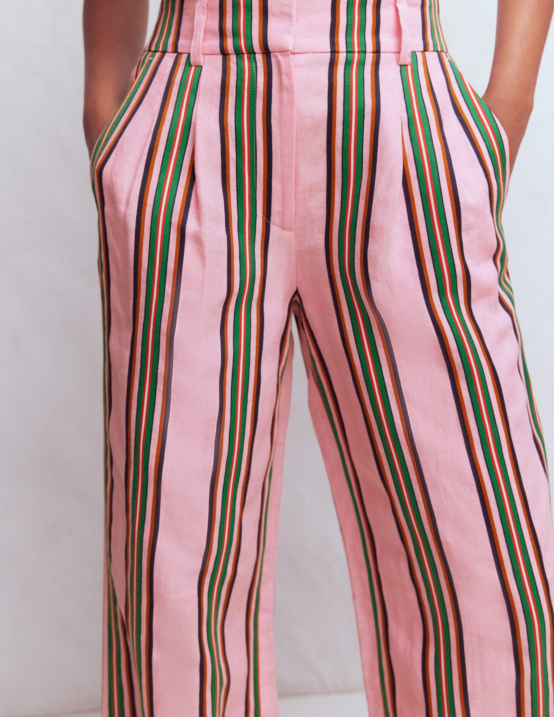 Kensington Linen Pants-Pink and Green Stripe-2
