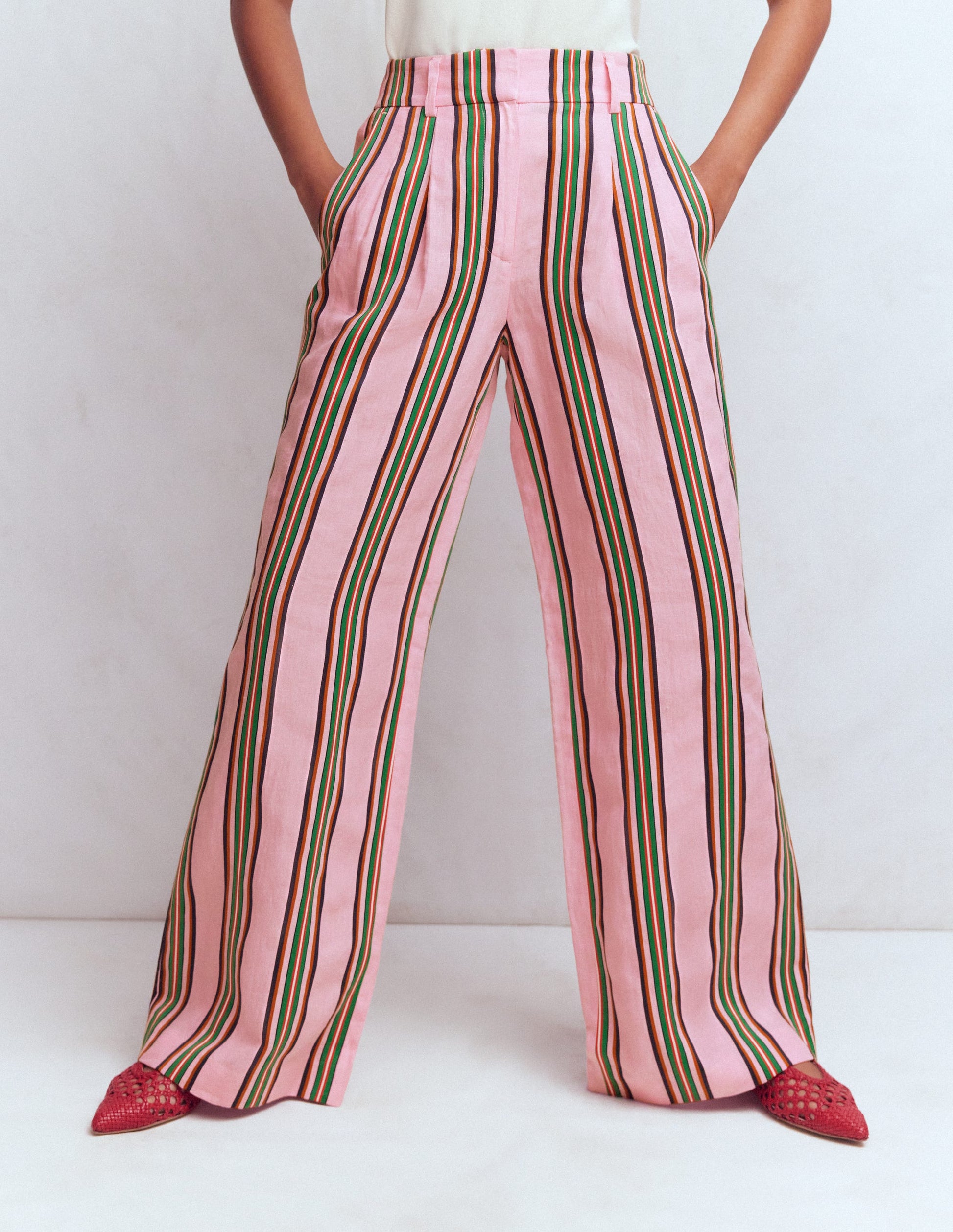 Kensington Linen Pants-Pink and Green Stripe-4