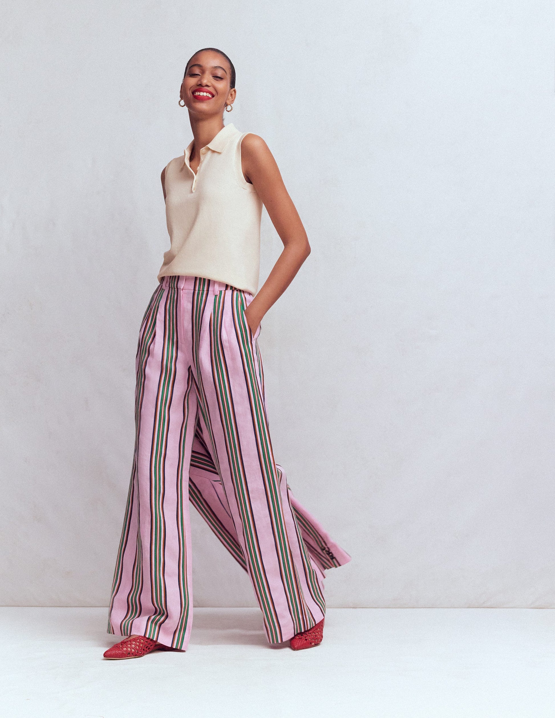Kensington Linen Pants-Pink and Green Stripe-5