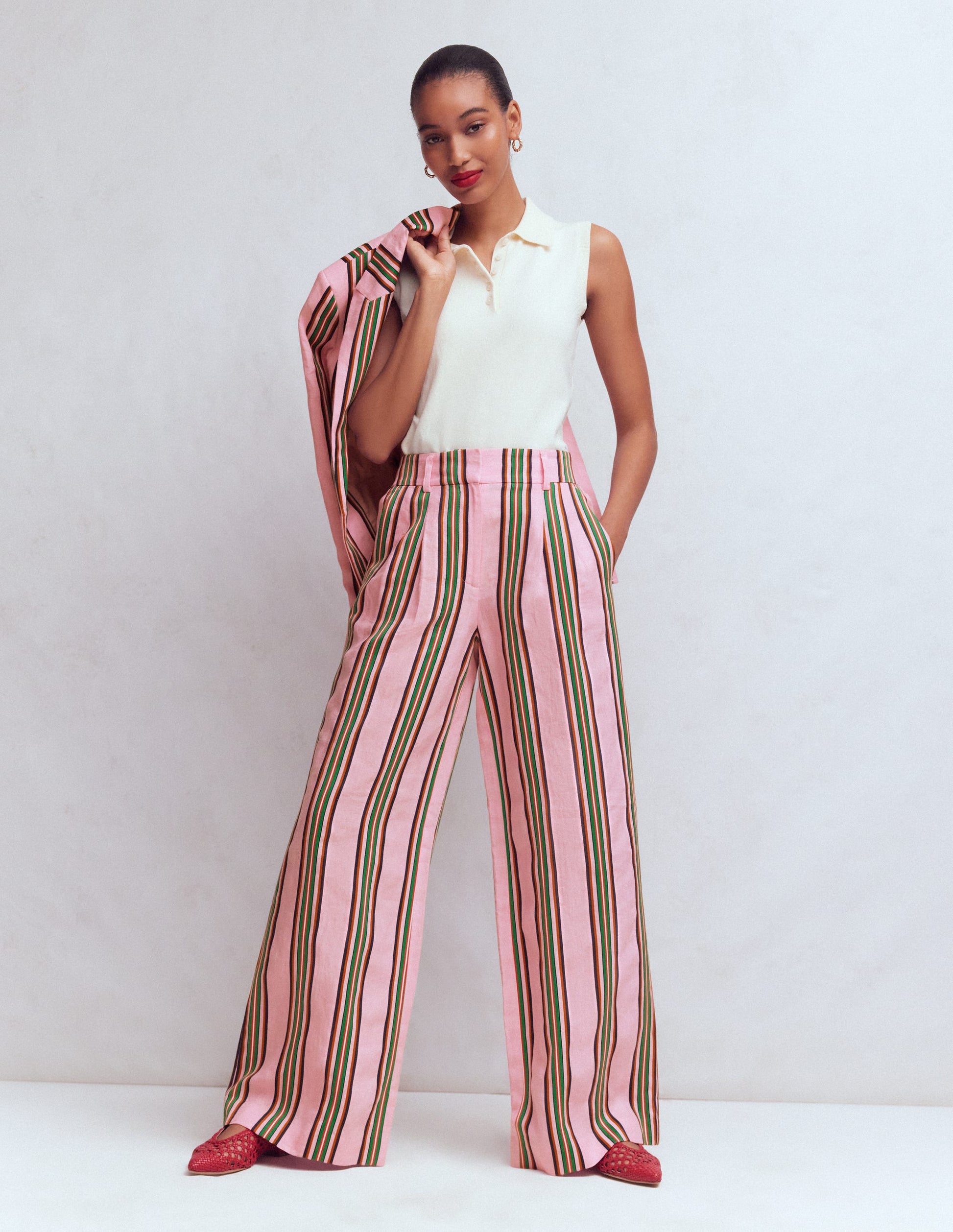 Kensington Linen Pants-Pink and Green Stripe-6