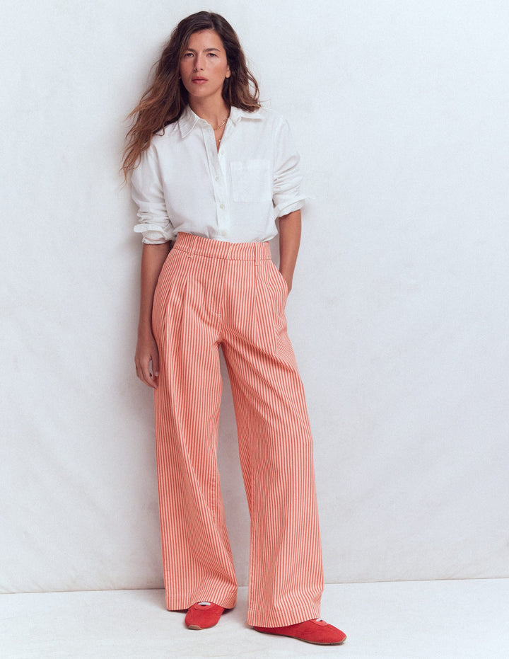 Kensington Wide Leg Pants-Red Ticking Stripe