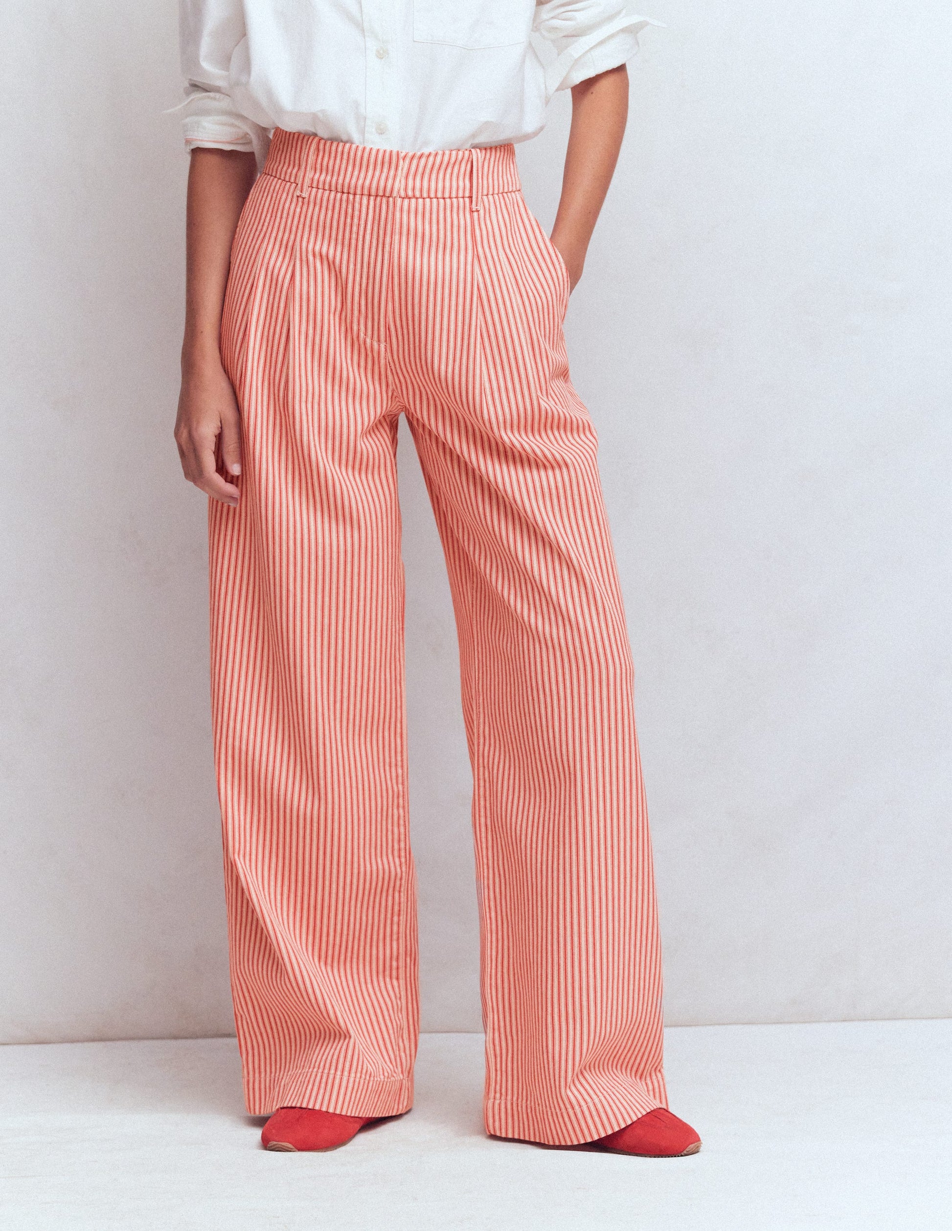 Kensington Wide Leg Pants-Red Ticking Stripe-4