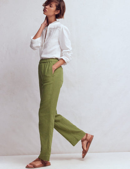 Pull-on Double Cloth Pants-Olive Green-1