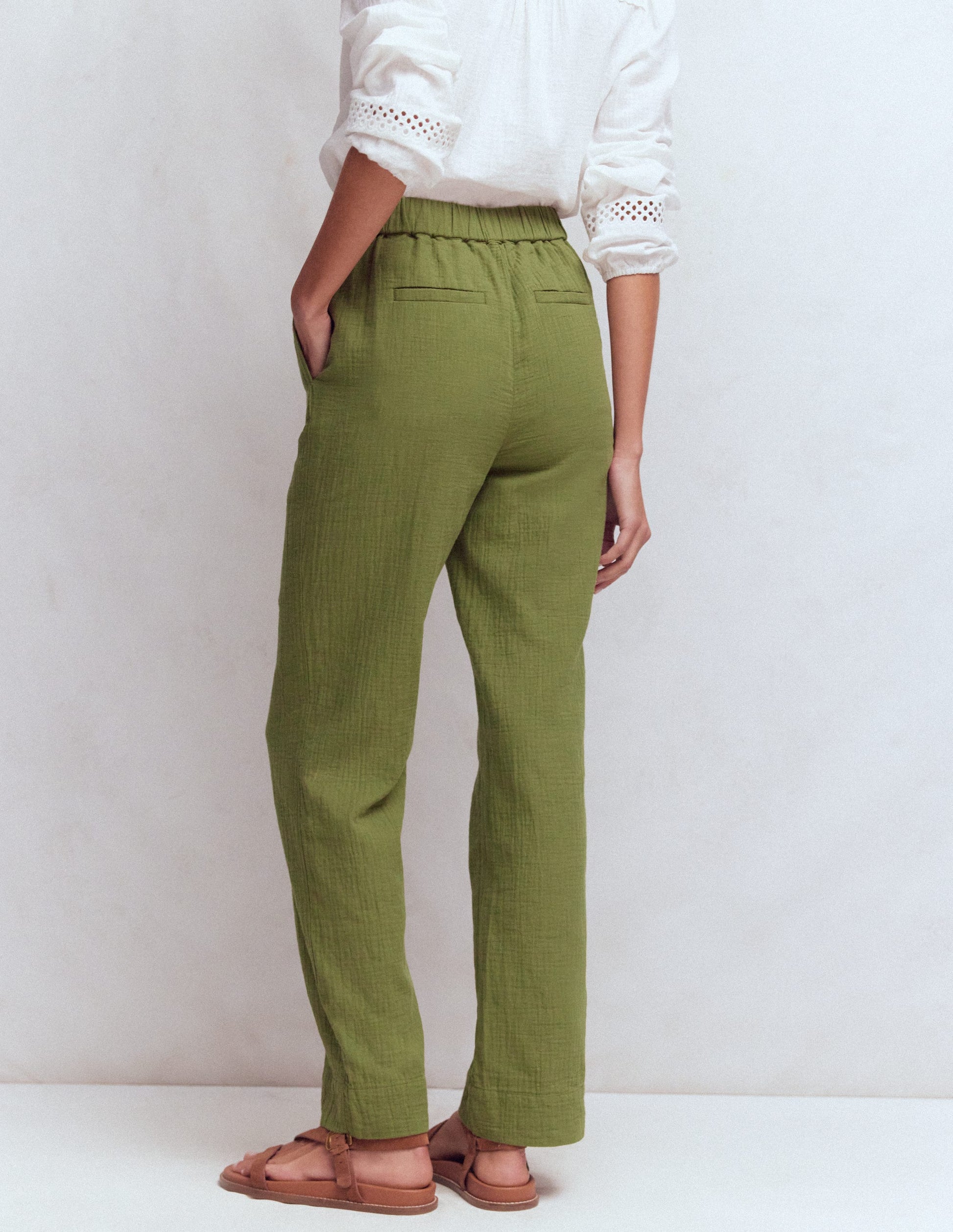 Pull-on Double Cloth Pants-Olive Green-3