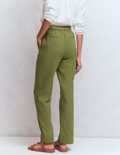 Pull-on Double Cloth Pants-Olive Green-3