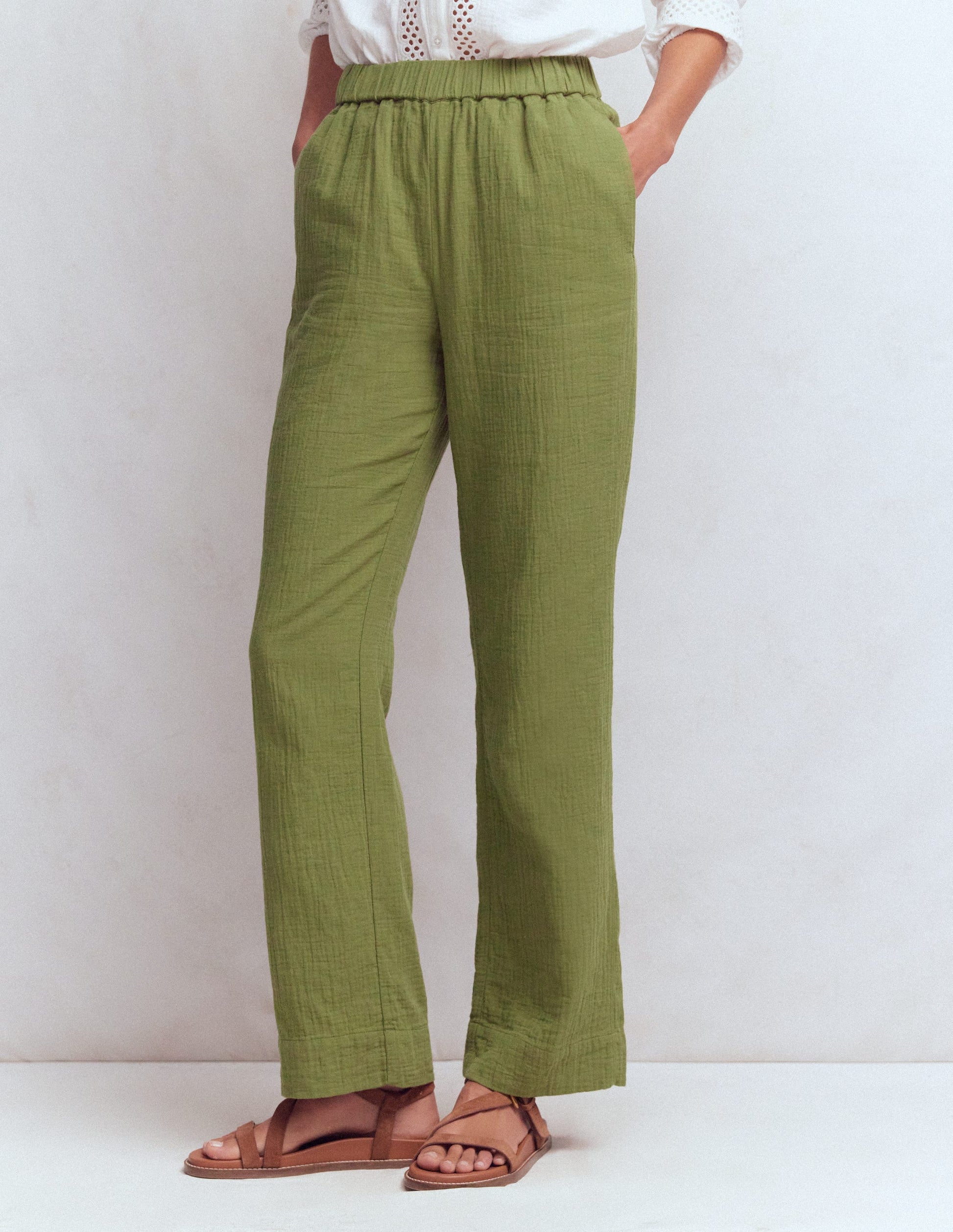Pull-on Double Cloth Pants-Olive Green-4